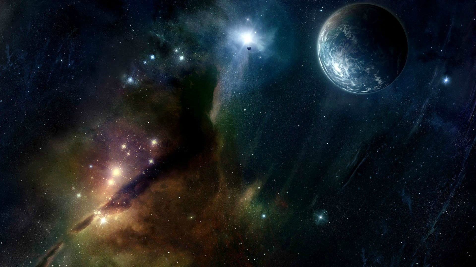 black, sky, world, moon, earth, art, fantasy, nebula, glow, star - space, galaxy, illuminated, astronomy, astrology, light, science, color, graphic, universe, HD Wallpaper