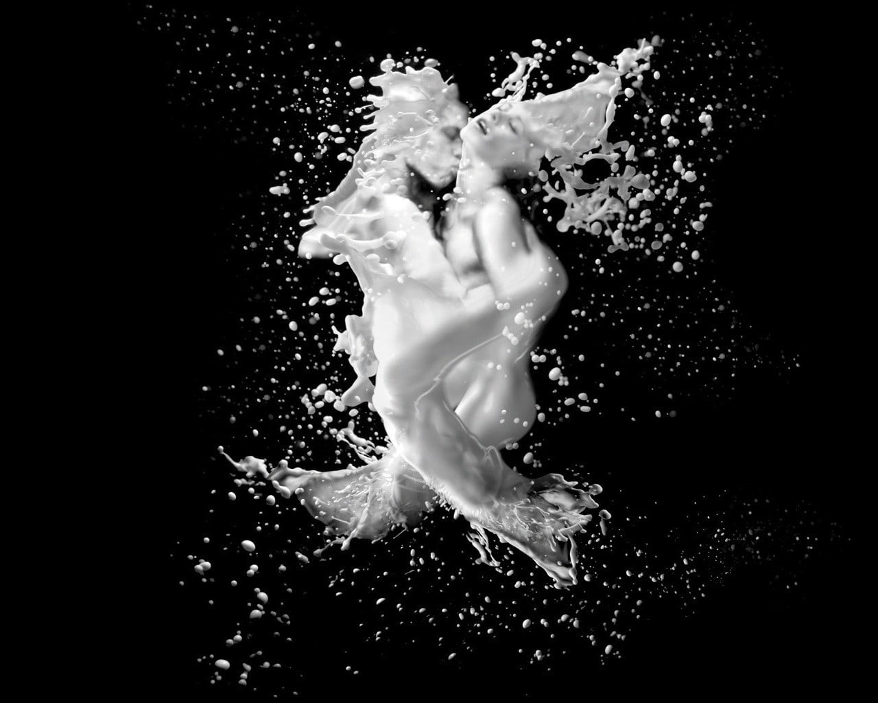 splashing, close-up, black background, food and drink, nature, black, water, mid-air, white, drop, high-speed photography, exploding, no people, painting, HD Wallpaper