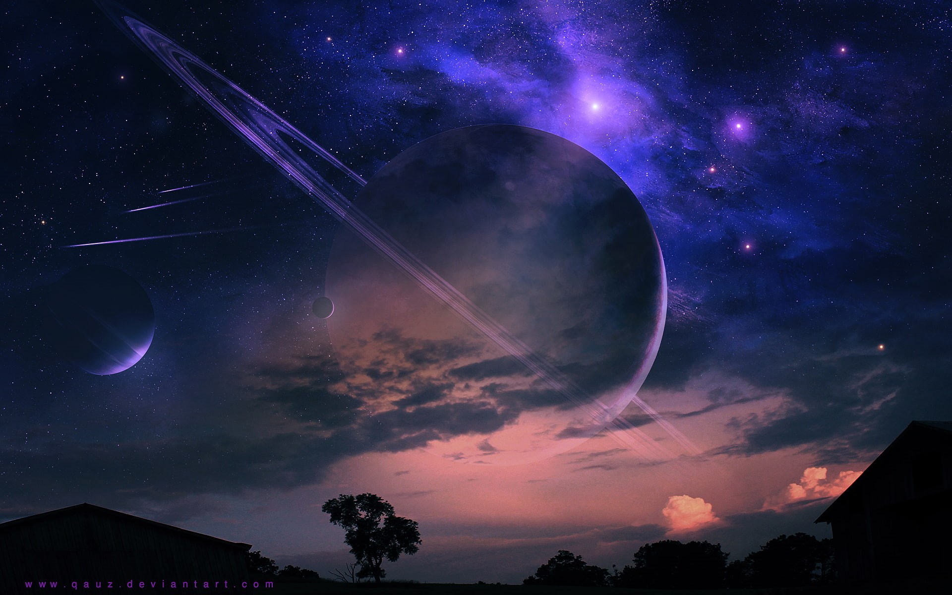 hd, planets, night, painting, 1080P, planet, fantasy, alien, stars, landscape, HD Wallpaper