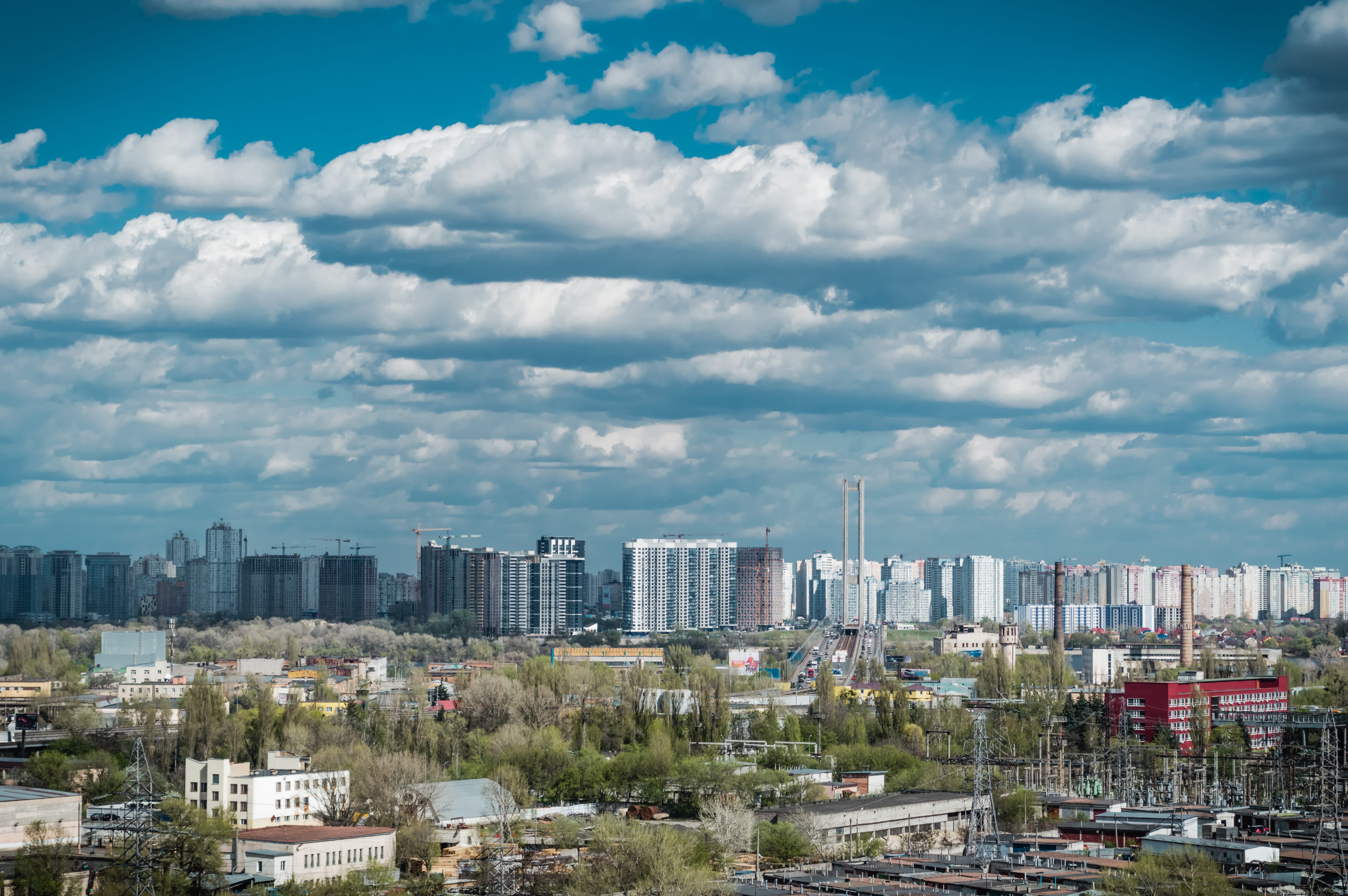 office, urban, cityscape, kyiv, skyscraper, cloud - sky, nature, day, architecture, clound, tall - high, kiev, building, urban skyline, sun, financial district, HD Wallpaper