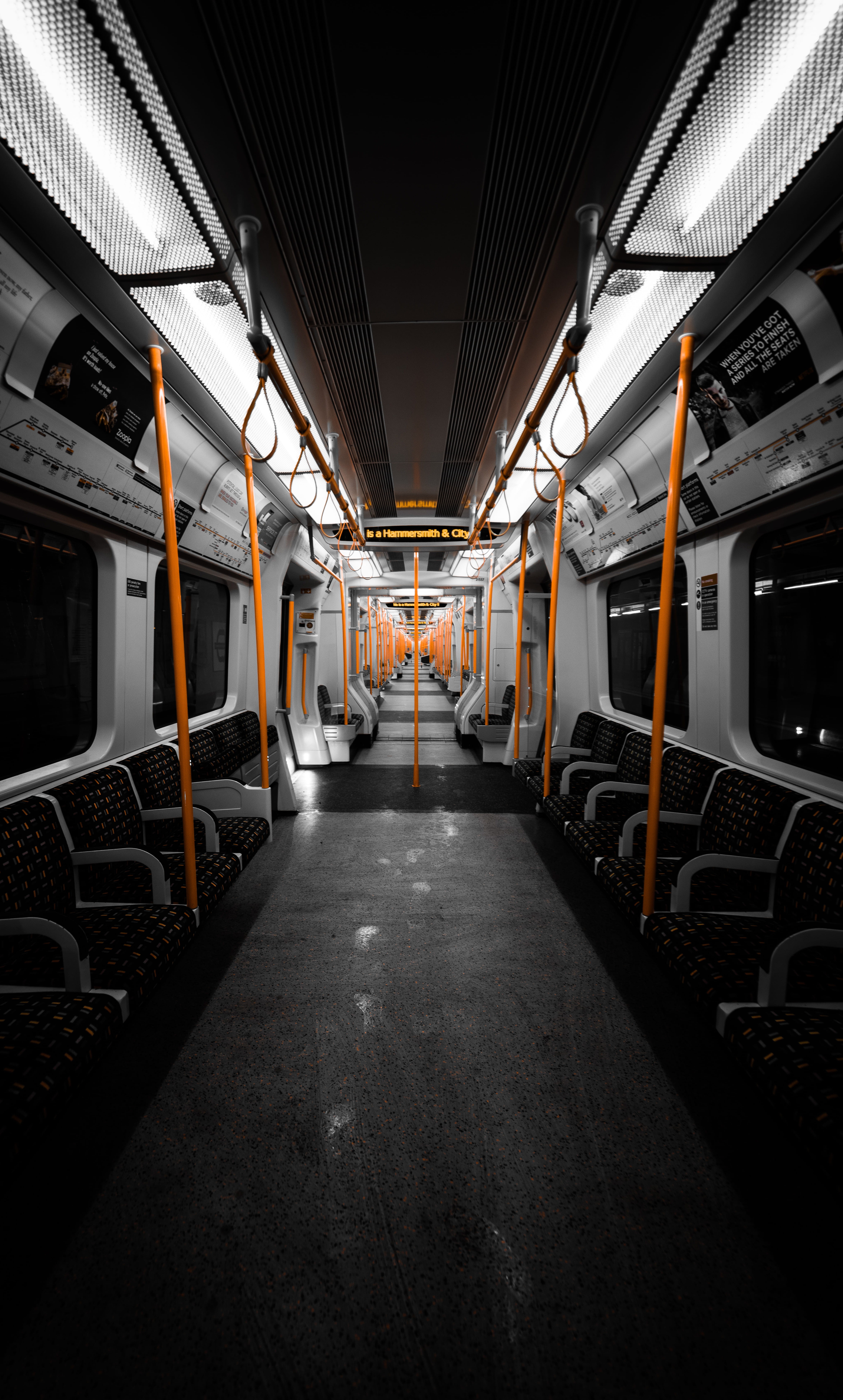 public transportation, ceiling, railroad car, train, vehicle, architecture, 8K, gray, vessel, travel, bus, illuminated, military, no people, ship, lighting, Phone HD Wallpaper