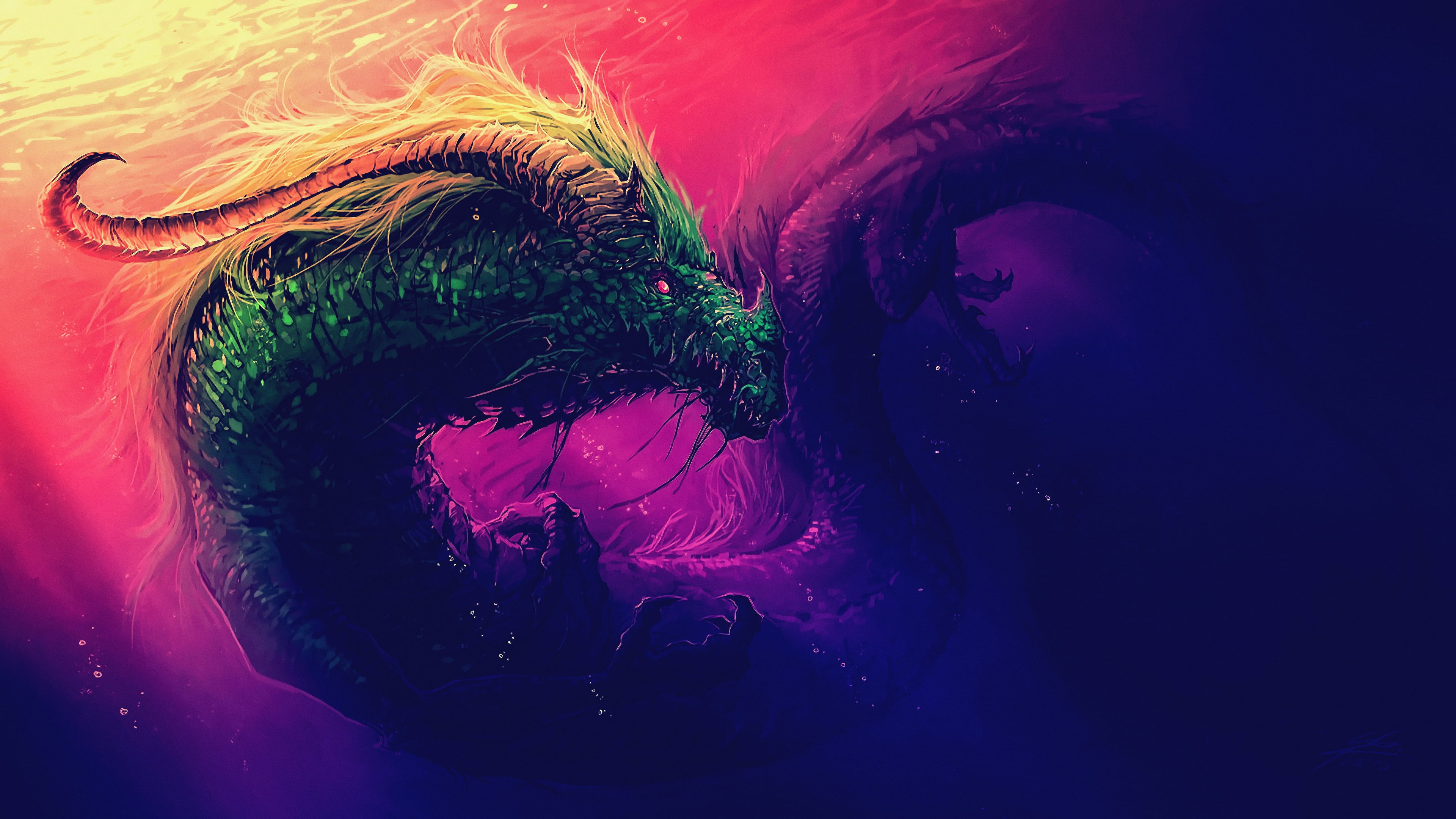 multi colored, headshot, women, one person, science fiction, mouth open, creature, human face, leisure activity, Shenron, mid adult, artwork, digital art, HD Wallpaper