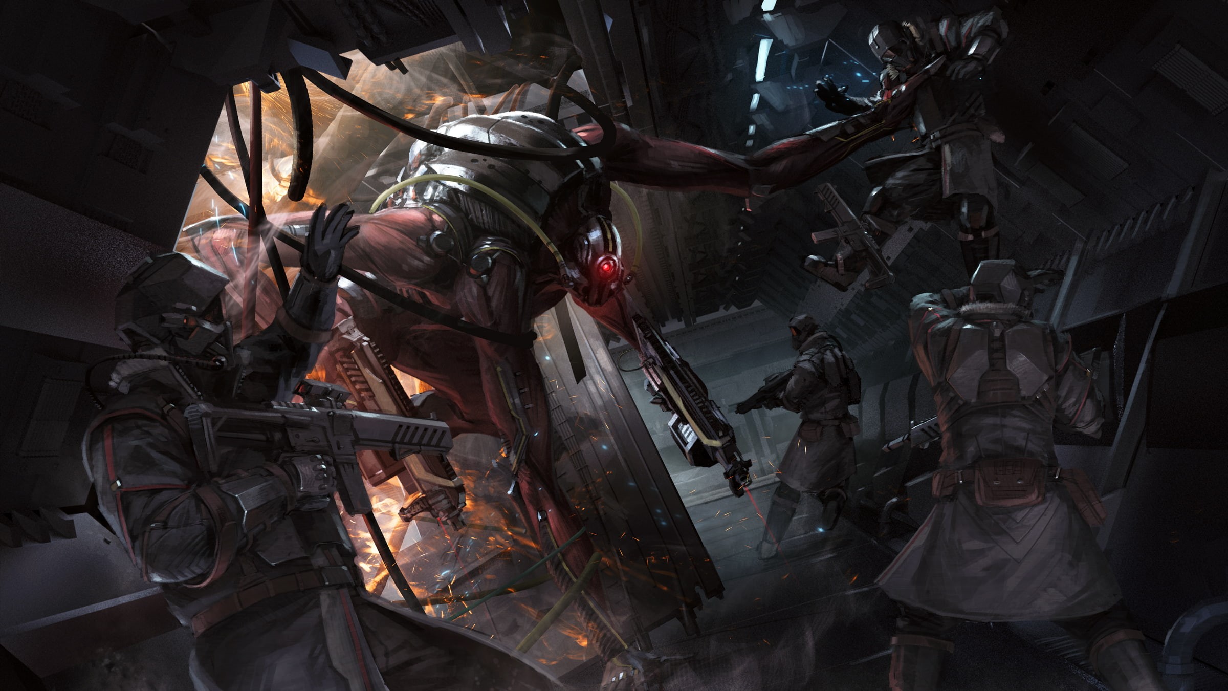 creature, gun, futuristic, science fiction, 1080P, artwork, soldier, digital art, HD Wallpaper