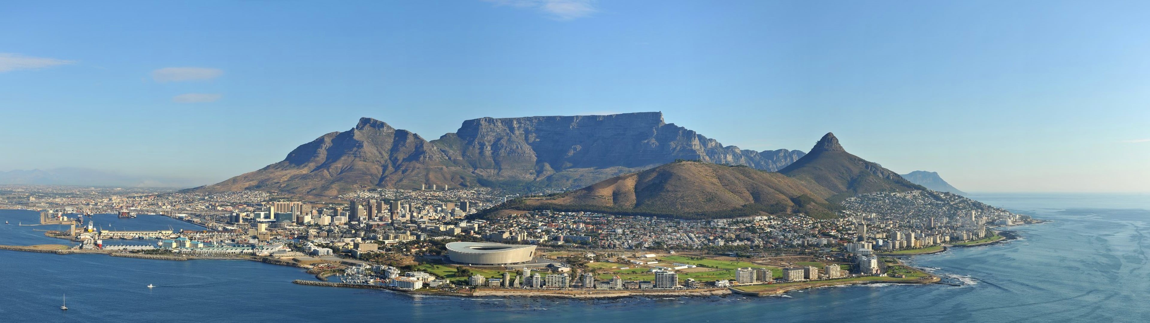 sea, scenics - nature, travel, architecture, no people, nature, transportation, water, stadium, travel destinations, Cape Town, nautical vessel, panoramic, HD Wallpaper