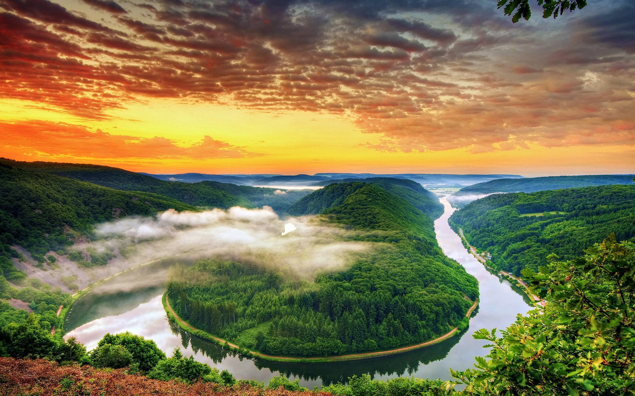 nature, saar, germany, river, loop, 2K, HD Wallpaper