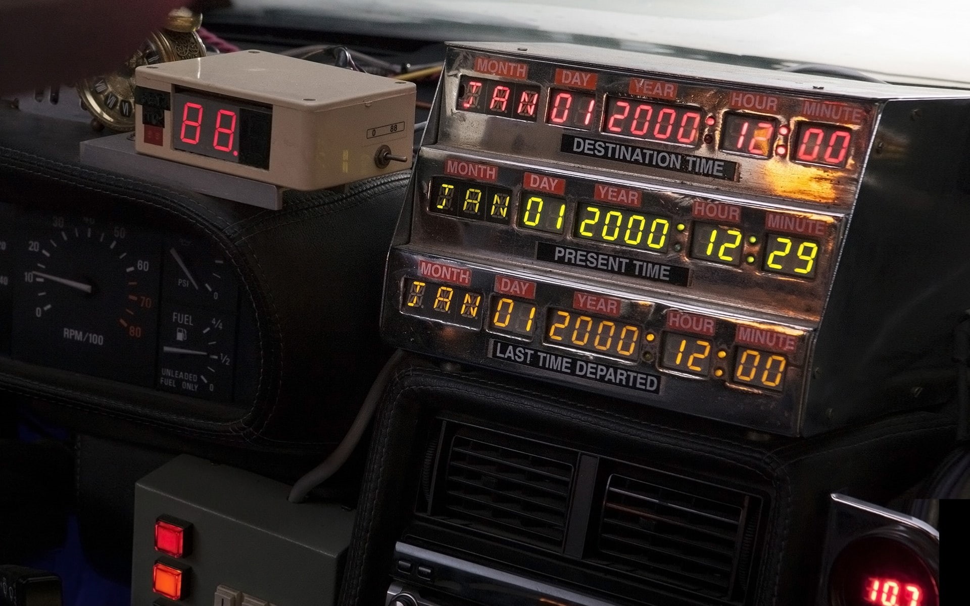 The DeLorean, number, black, communication, technology, information, no people, travel, transportation, car, Time Machine, mode of transportation, Back to the Future, HD Wallpaper