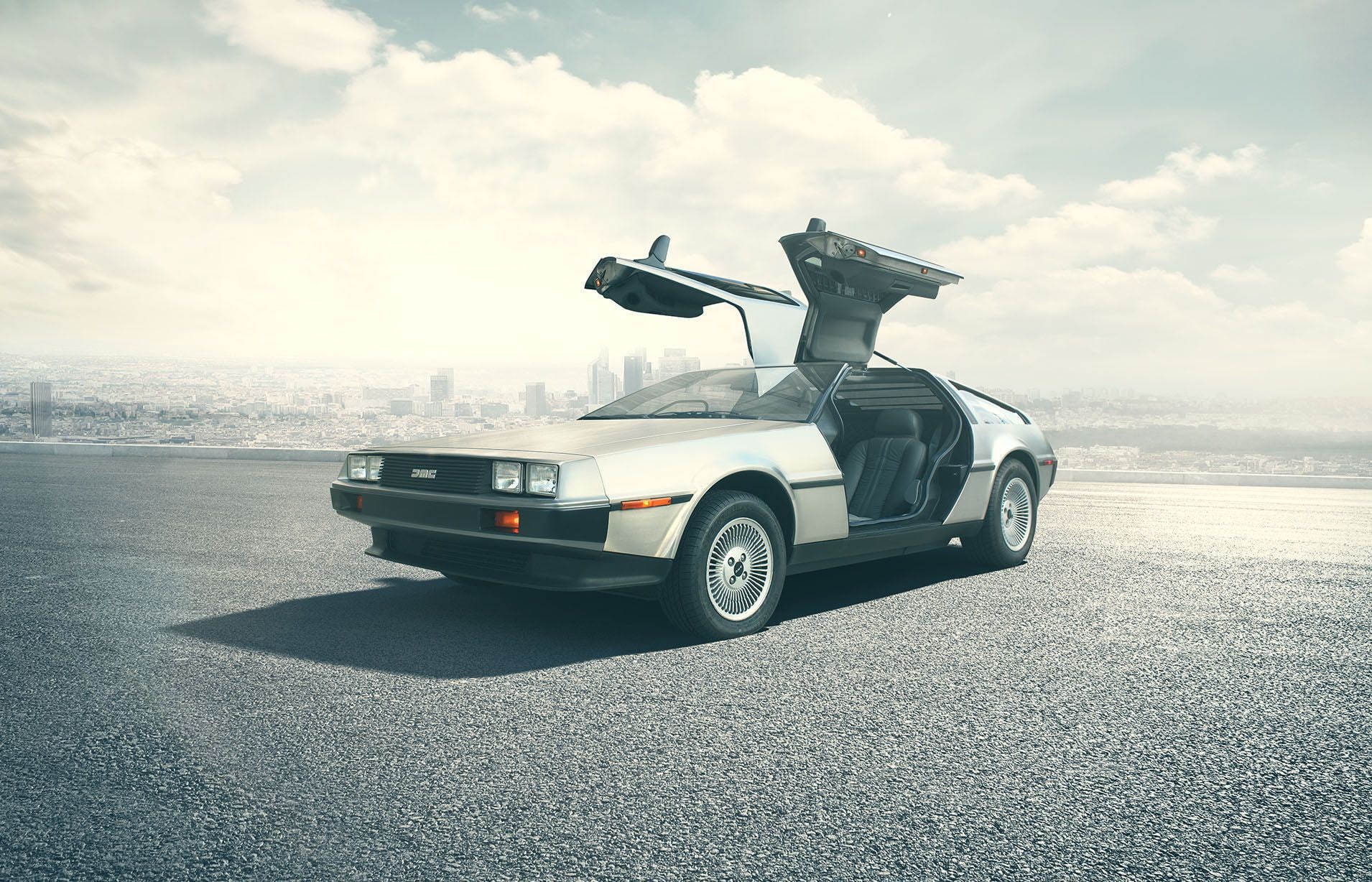car, road, DMC DeLorean, 720P, clouds, DeLorean, DMC, HD Wallpaper
