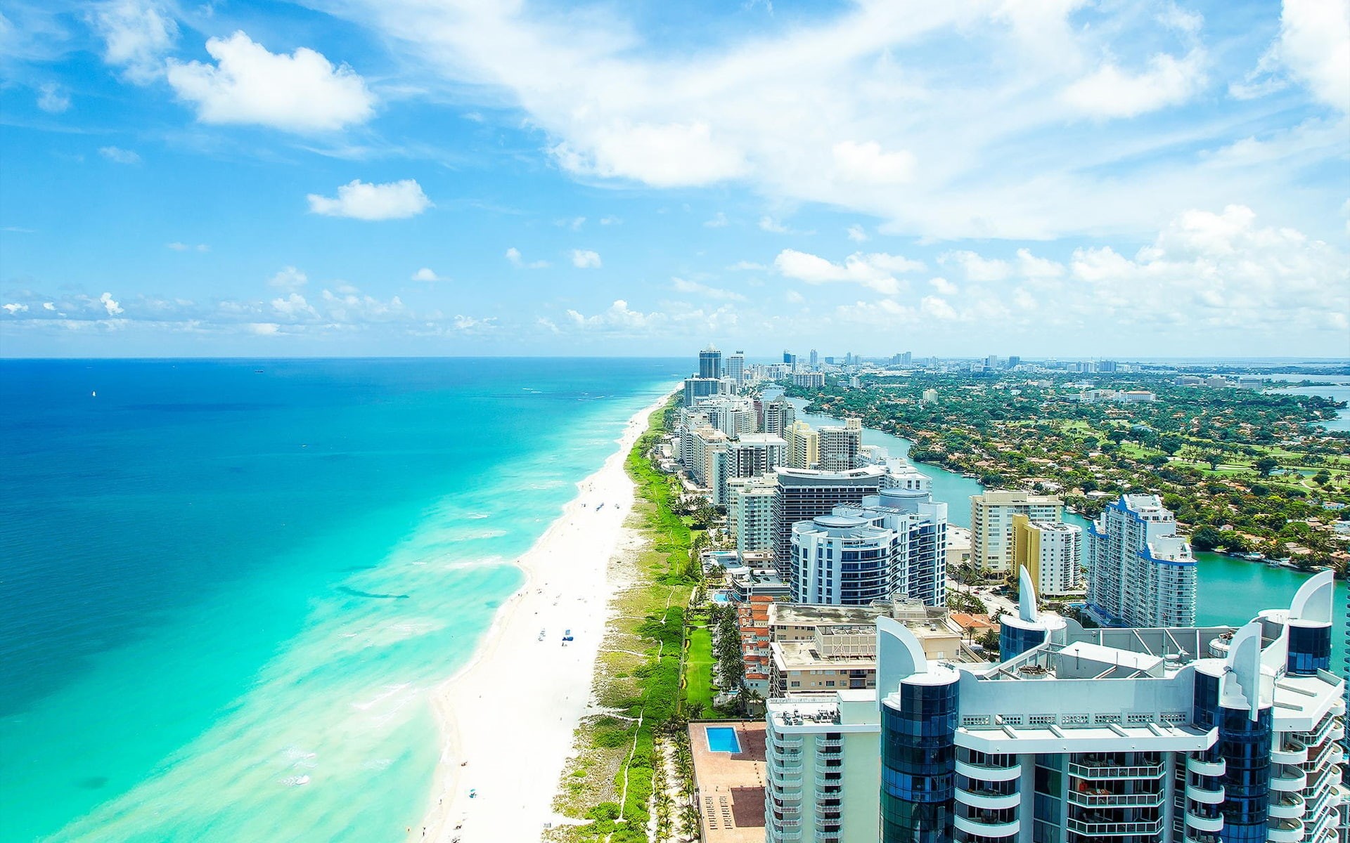 Ocean, Summer, 1080P, City, Florida, Buildings, Beach, Miami, HD Wallpaper