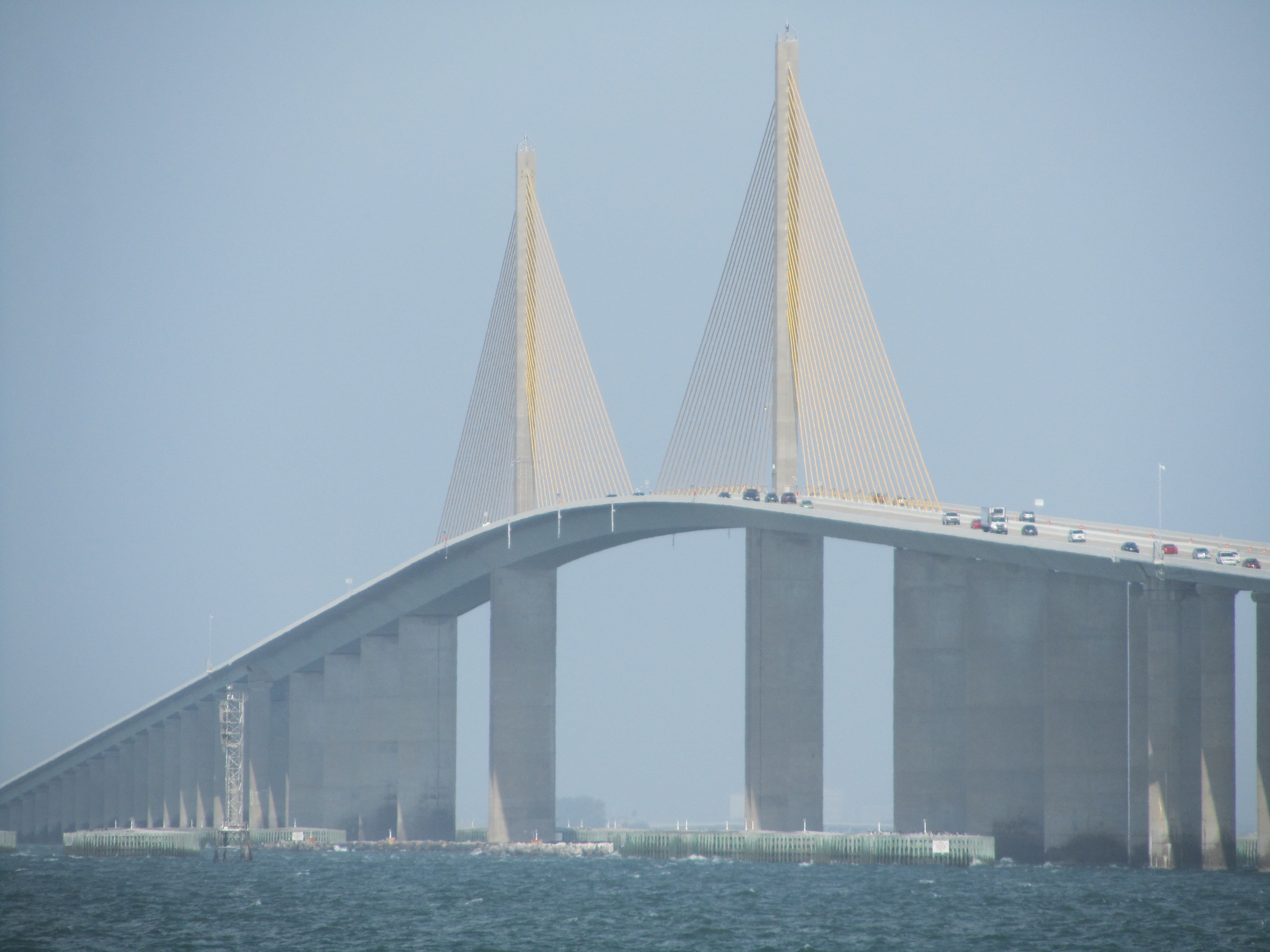 clear sky, construction, outdoors, roadway, architecture, grey, design, transport, architectural, sea, 4K, famous Place, water, tampa bay, architectural column, HD Wallpaper