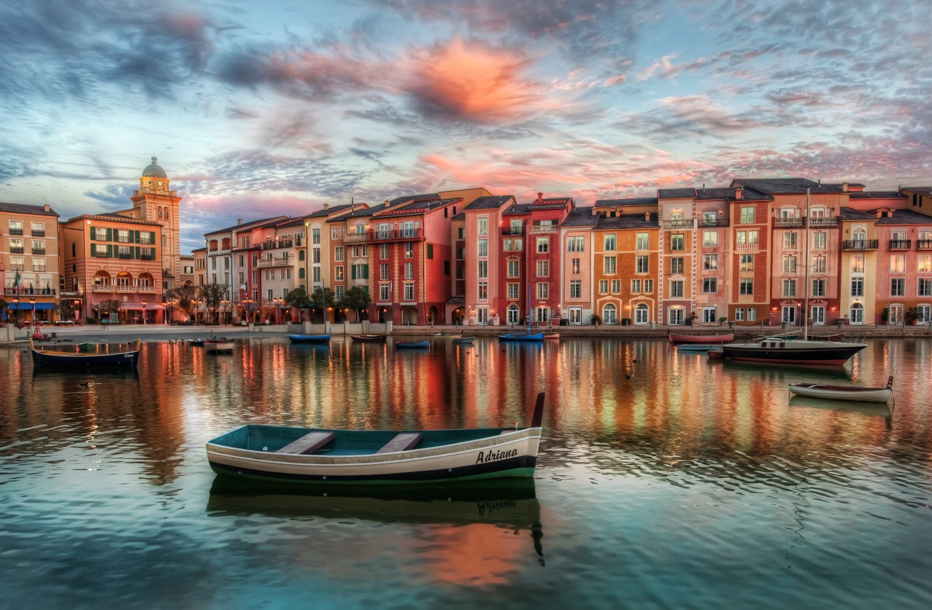 HDR, mode of transportation, Orlando, architecture, city, nautical vessel, cloud - sky, Lake, nature, outdoors, Colorful, marina, sunset, Colors, sky, Town, HD Wallpaper