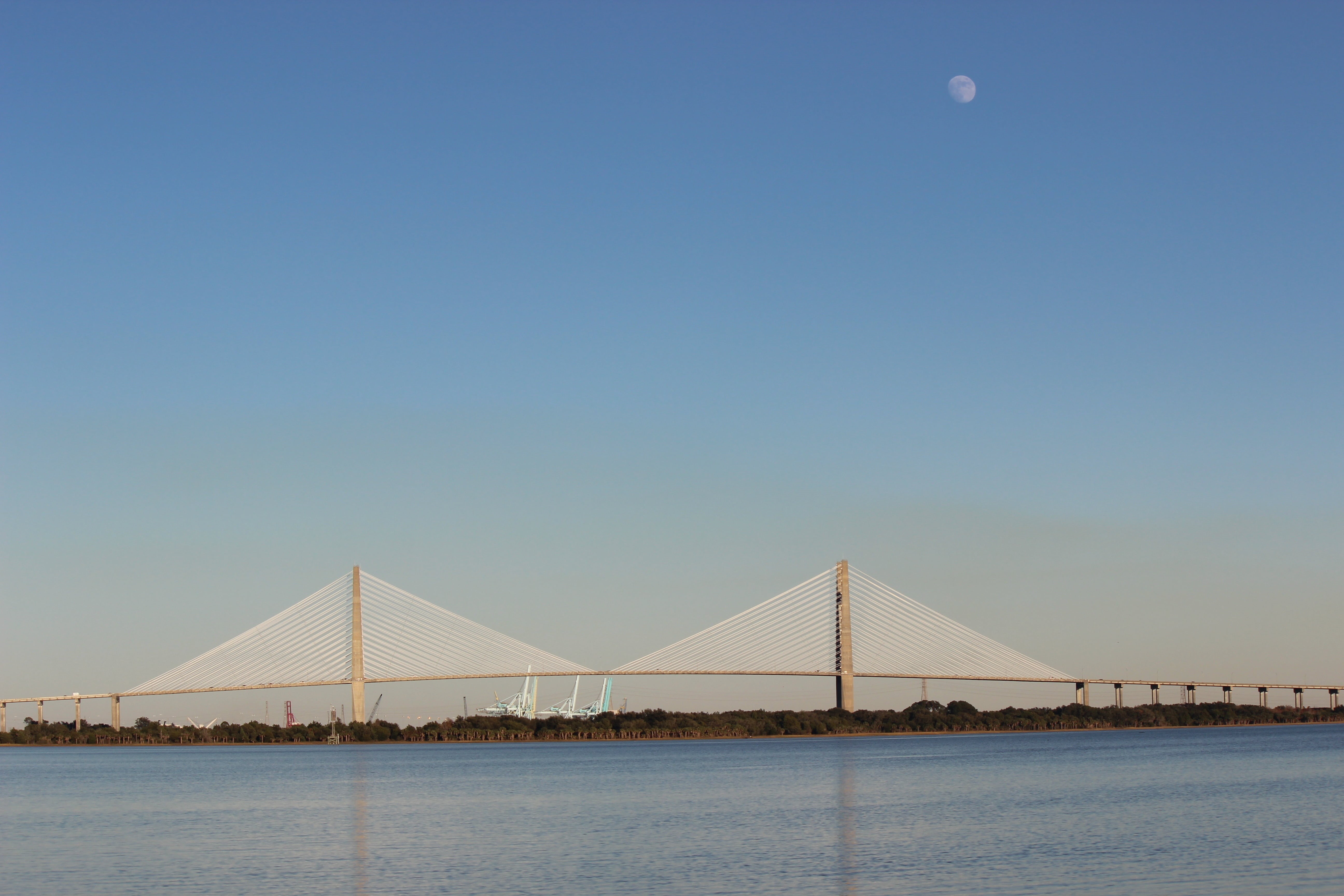 bridge, blue, sea, built structure, water, johns, river, bay, suspension bridge, sky, 5K, no people, scenic, clear sky, transportation, connection, architecture, HD Wallpaper