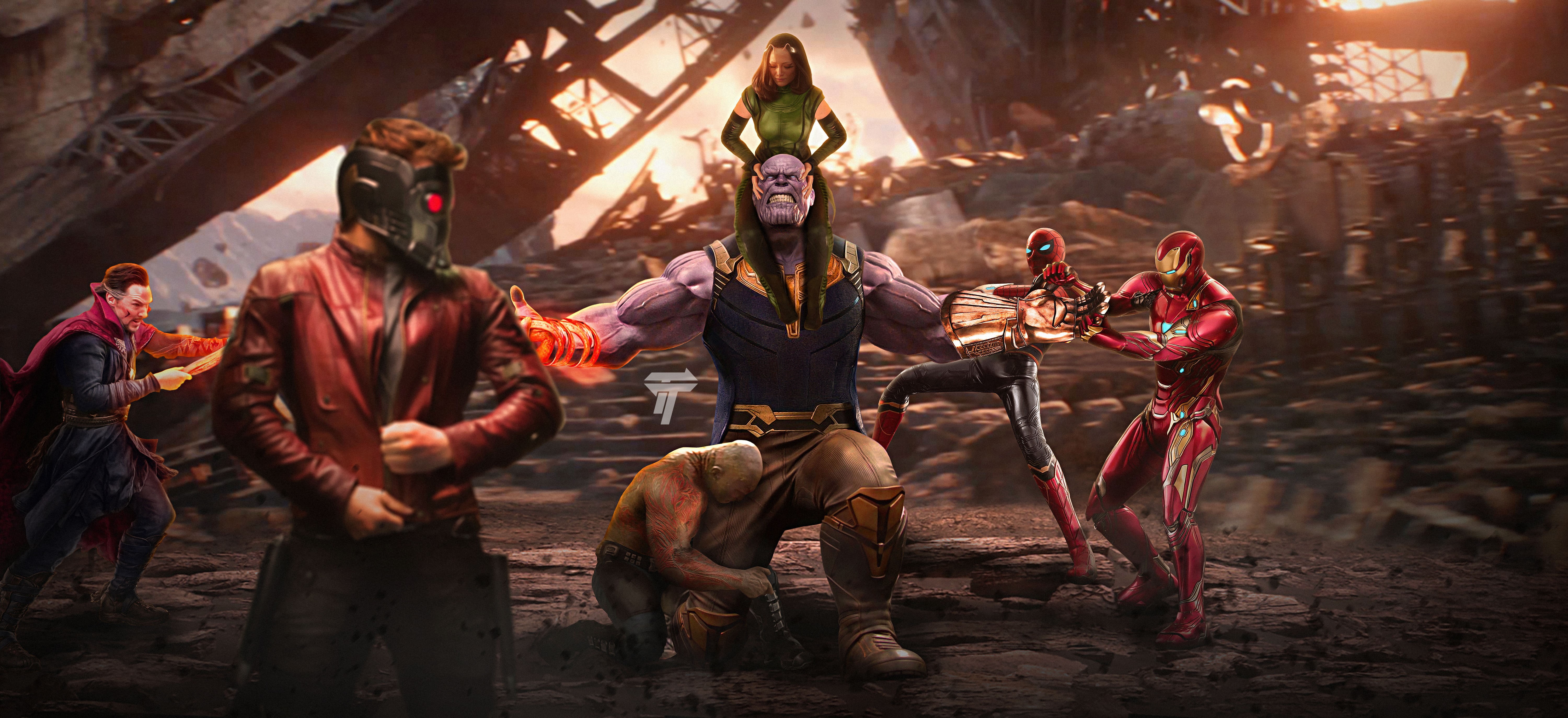 Iron Man, Drax The Destroyer, Mantis (Marvel Comics), Doctor Strange, 5K, Spider-Man, Thanos, Star Lord, Movie, Avengers: Infinity War, HD Wallpaper