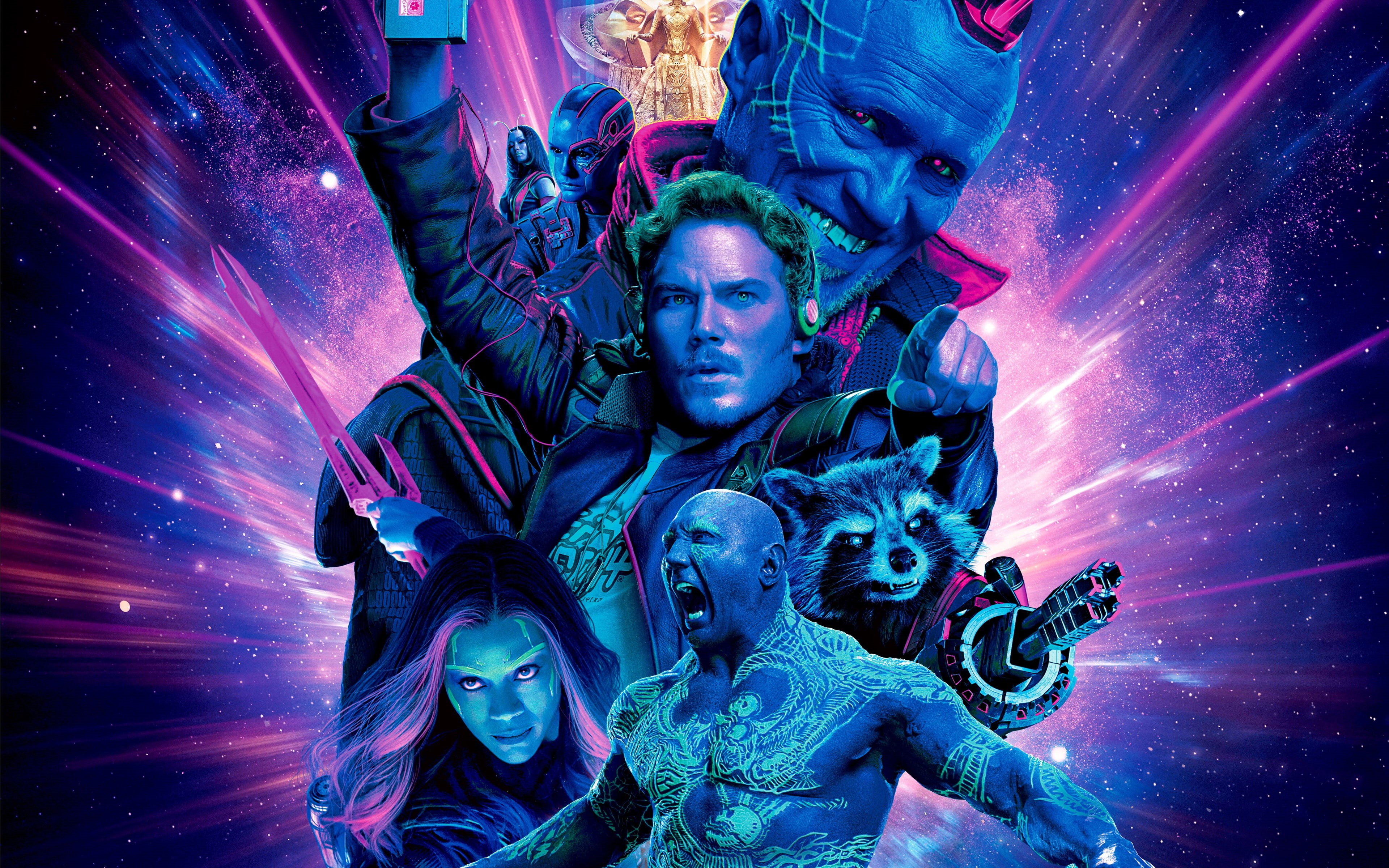 Drax The Destroyer, Karen Gillan, Yondu Udonta, Nebula (Marvel Comics), Michael Rooker, 4K, Dave Bautista, Movie, Rocket Raccoon, Guardians of the Galaxy Vol. 2, HD Wallpaper
