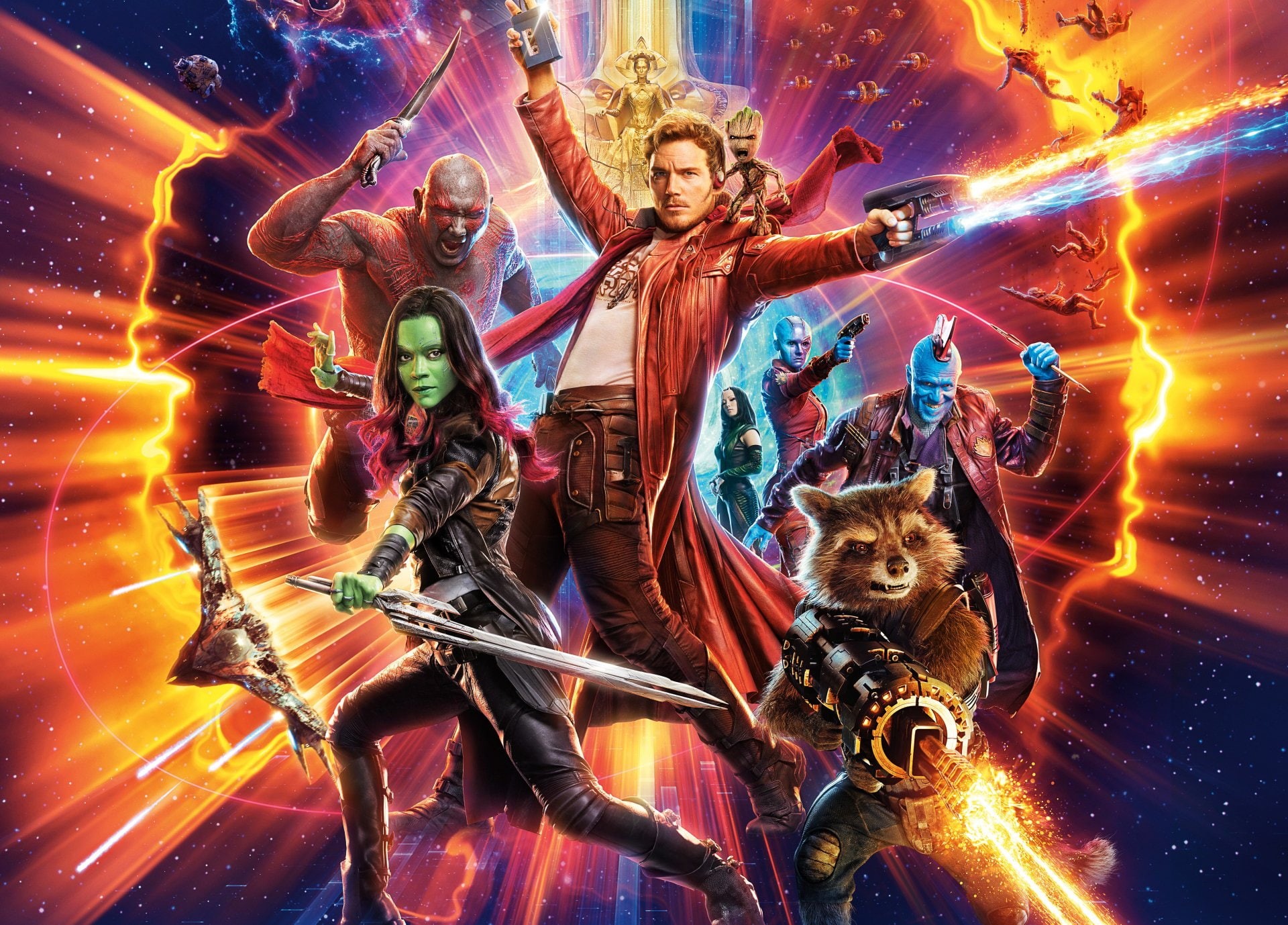 Dave Bautista, Guardians of the Galaxy Vol. 2, Chris Pratt, Mantis (Marvel Comics), Zoe Saldana, Yondu Udonta, Rocket Raccoon, Michael Rooker, Nebula (Marvel Comics), HD Wallpaper