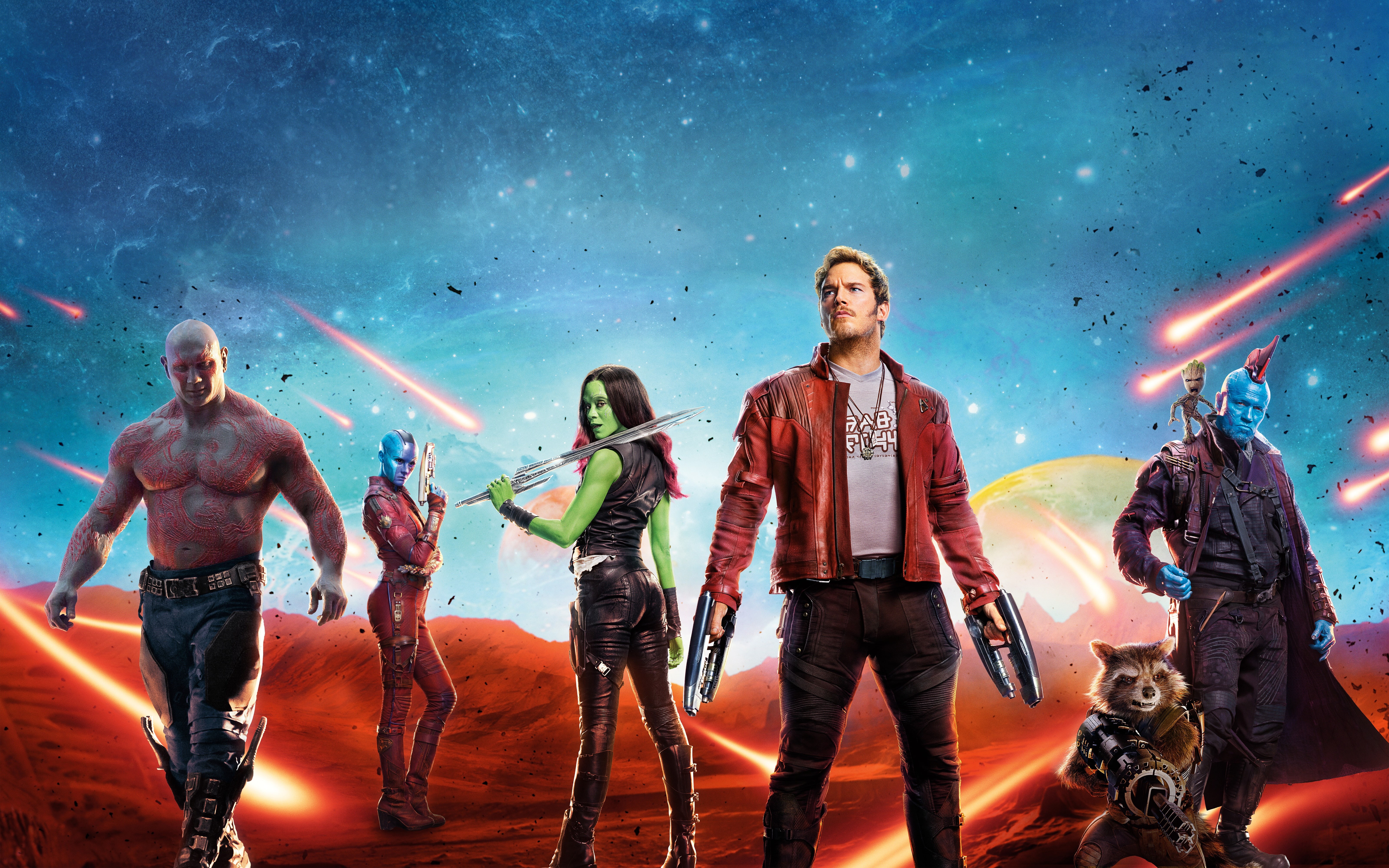 Movie, 2017, Drax, Team, year, Michael Rooker, Bradley Cooper, Film, Three, Nebula, Peter Quill, Mantis, Chris Pratt, Pom Klementieff, MARVEL, Yondu, Karen Gillan, HD Wallpaper