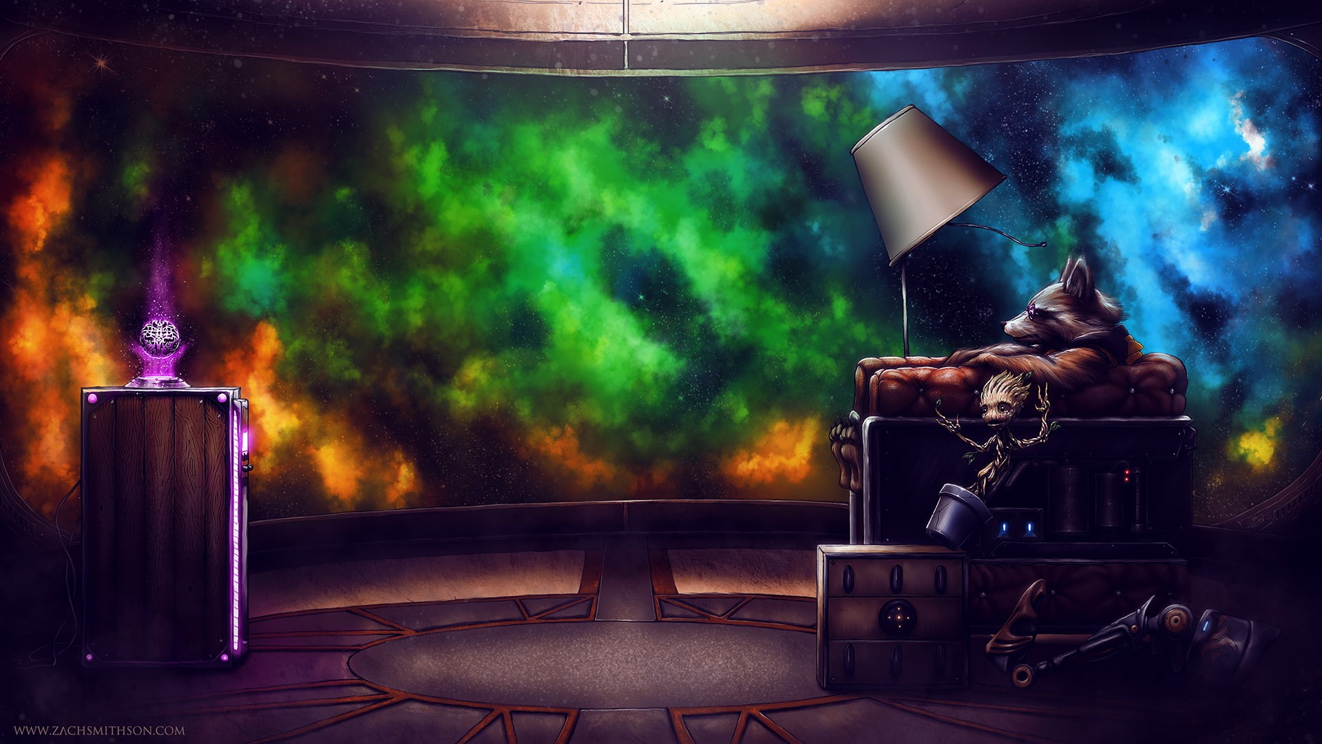 raccoon, infinity, movies, galaxy, stars, nebula, groot, marvel, rocket, colorful, maxwell, 1080P, guardians, gem, hd, the, HD Wallpaper