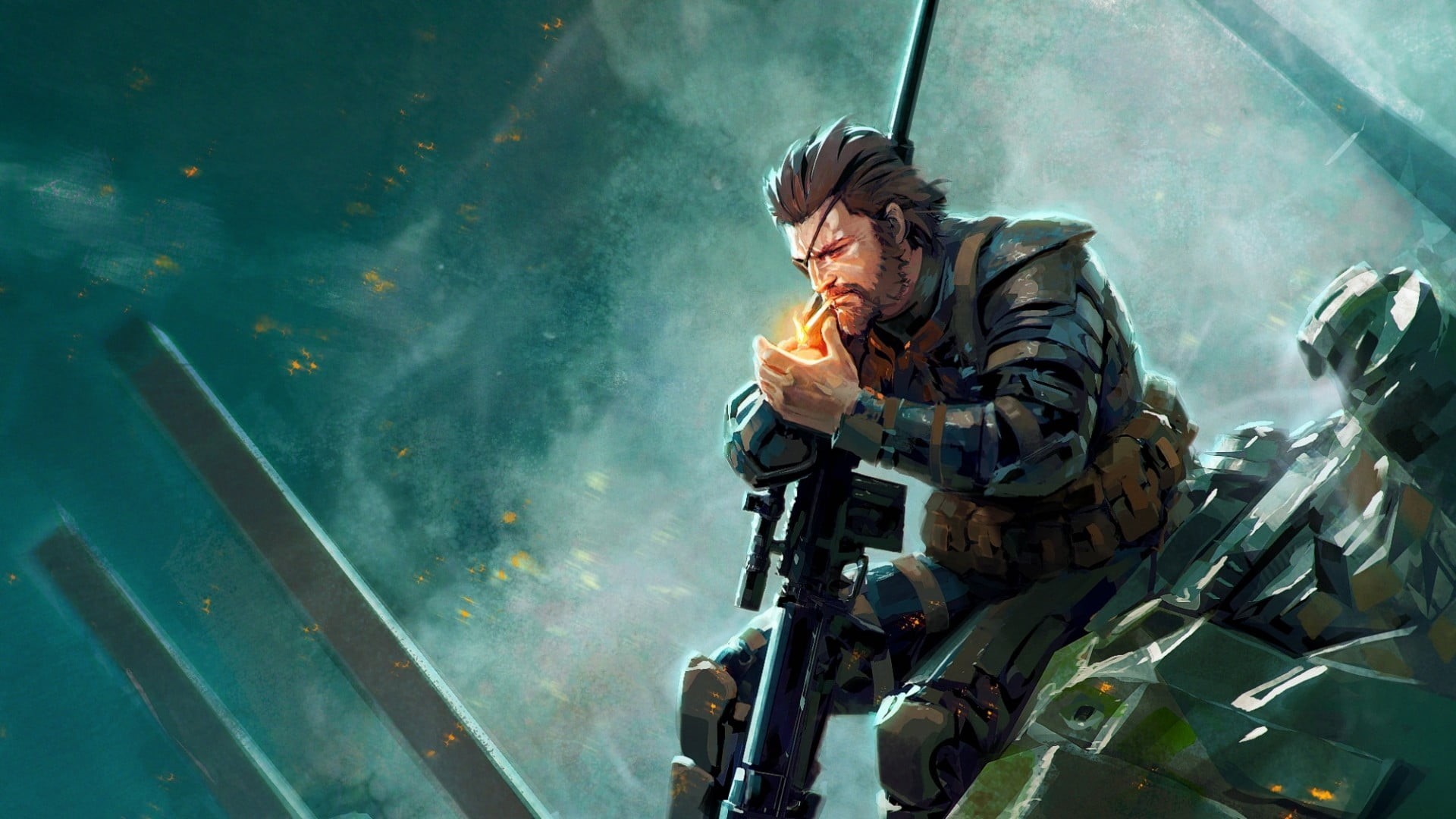 blue, Metal Gear Solid V: The Phantom Pain, adult, warning sign, illustration, protective workwear, males, metal industry, men, 1080P, communication, effort, HD Wallpaper