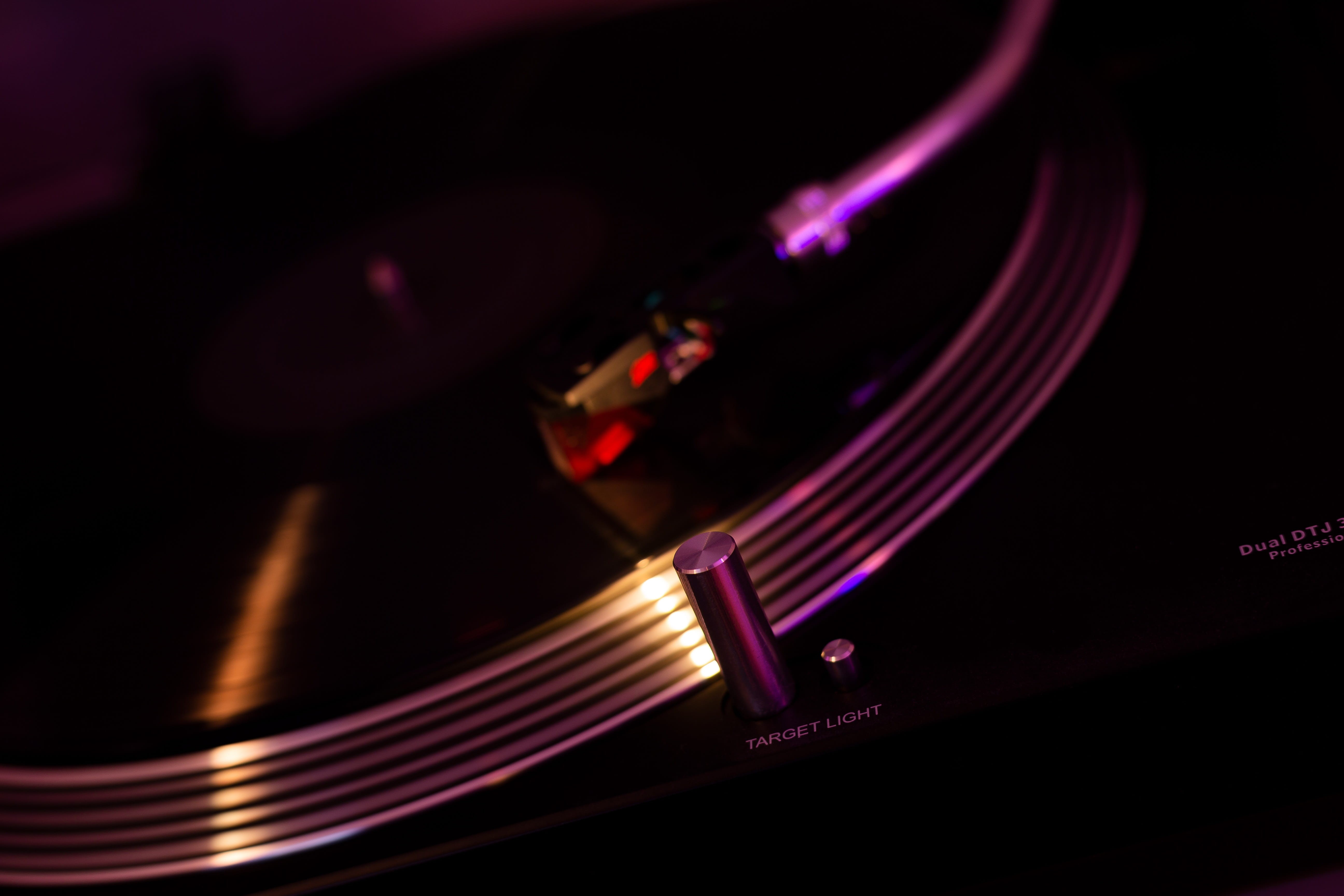 vintage, audio, close-up, studio shot, needle, dj, selective focus, black background, nightlife, night, arts culture and entertainment, music, vinyl, purple, HD Wallpaper