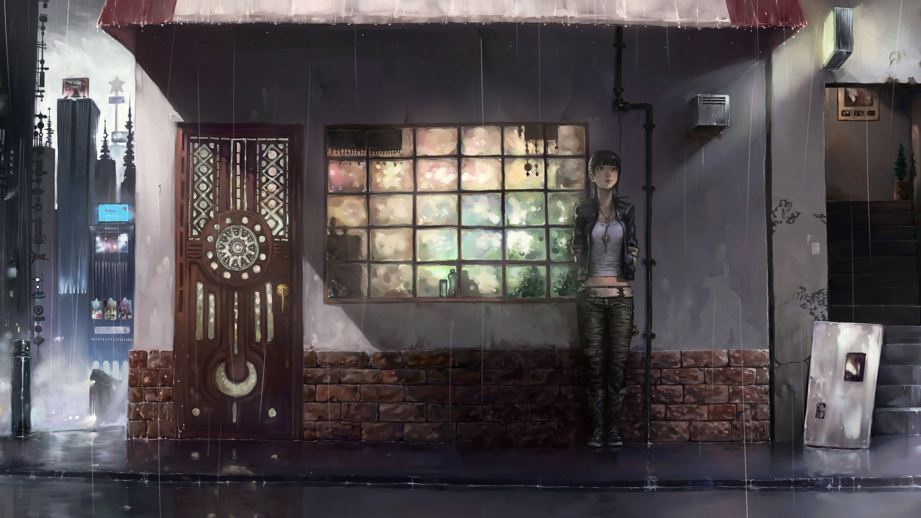detailed, no people, anime girls, indoors, glass - material, illustration, built structure, bricks, reflection, lighting equipment, animated, woman, women, HD Wallpaper