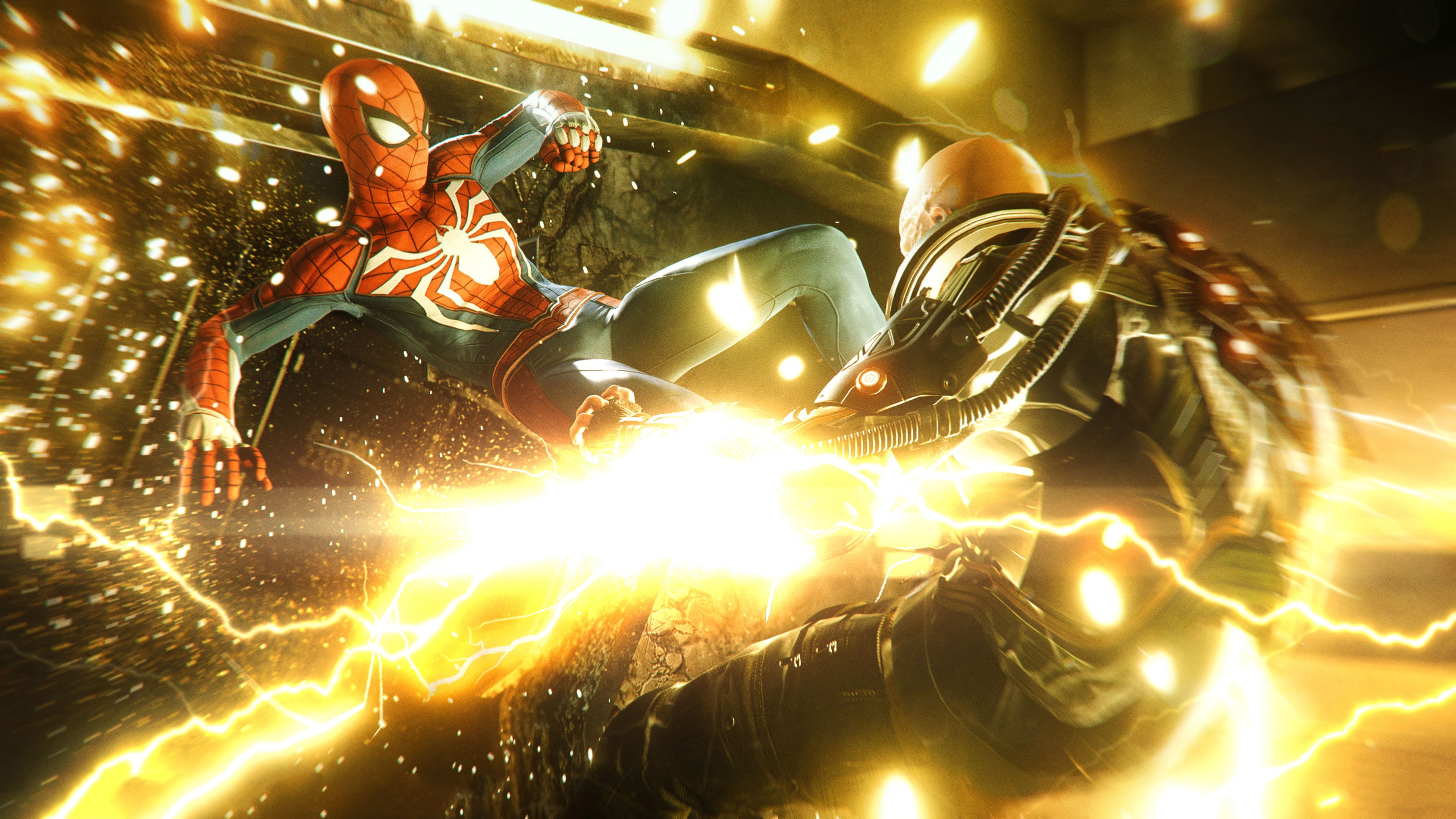 competition, spiderman, ps4, shiny, blurred motion, real people, electro, spiderman ps4, lens flare, night, helmet, protection, 4K, outdoors, games, glowing, HD Wallpaper