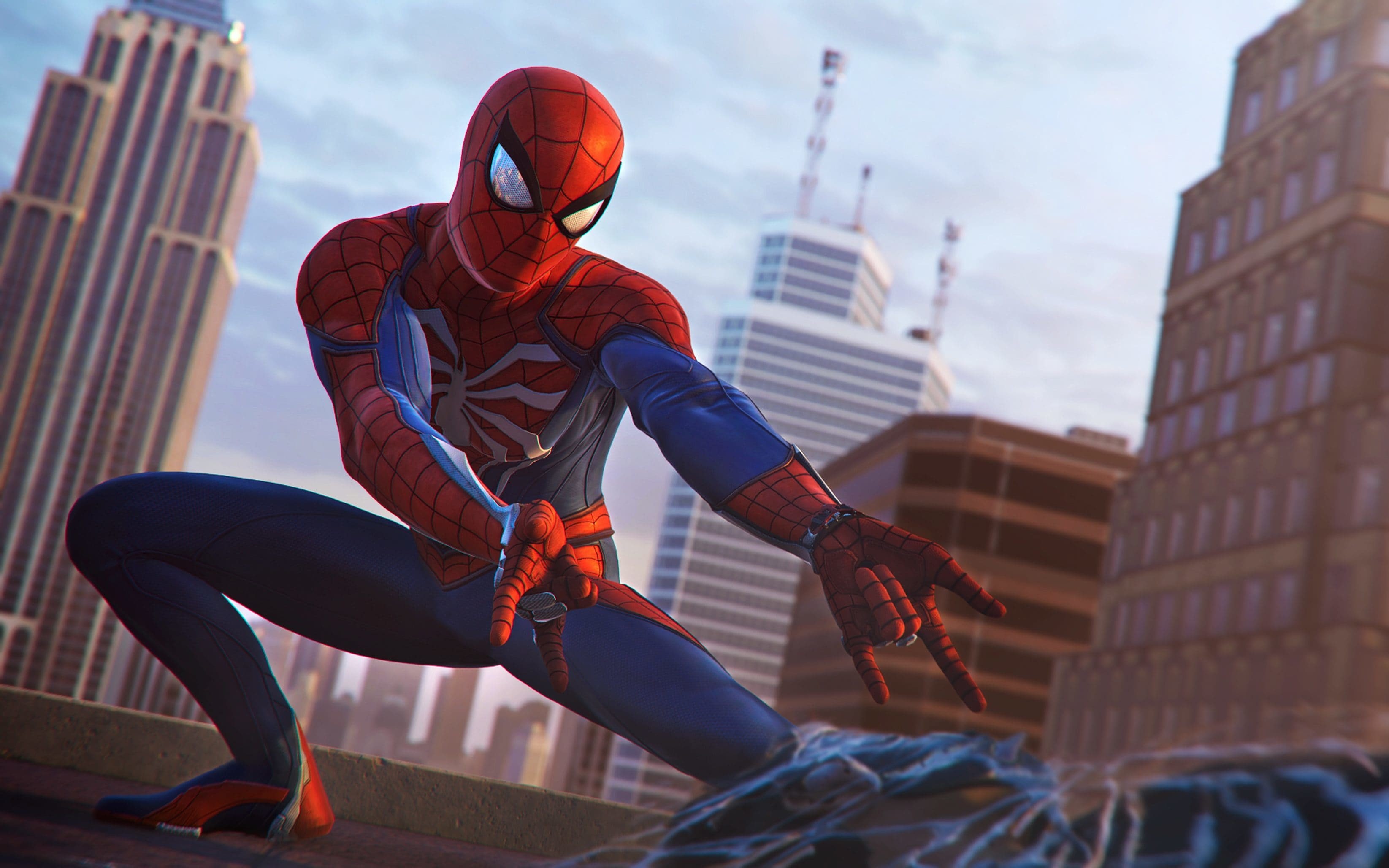 adult, motion, architecture, spiderman, 4k, nature, spiderman ps4, protection, 2018 games, games, sky, clothing, office building exterior, built structure, HD Wallpaper