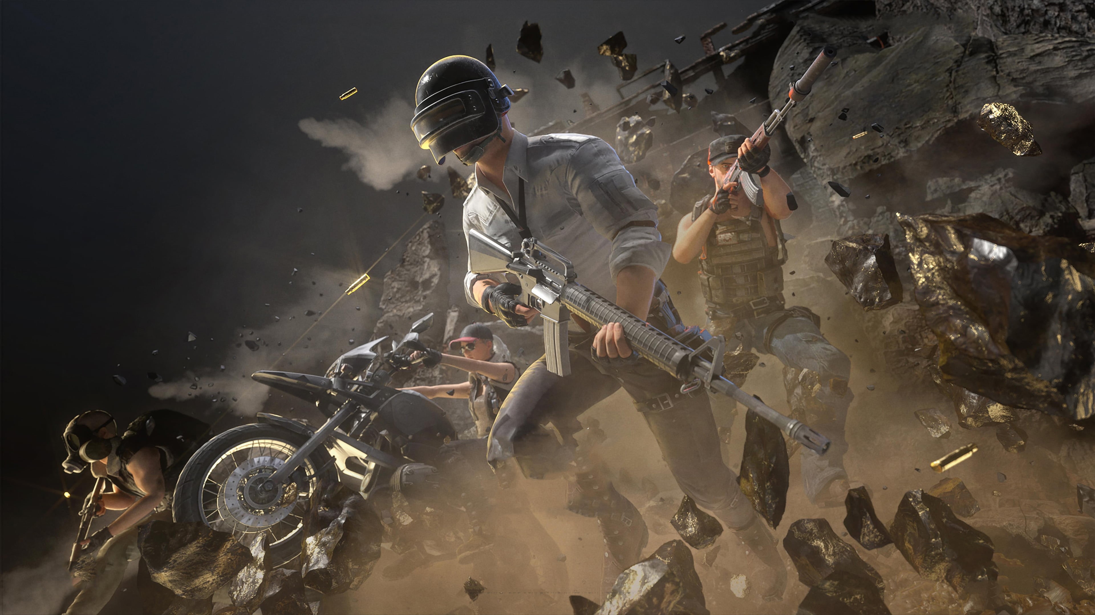 Helmet, Video Game, 4K, Bike, PlayerUnknowns Battlegrounds, Gun, HD Wallpaper
