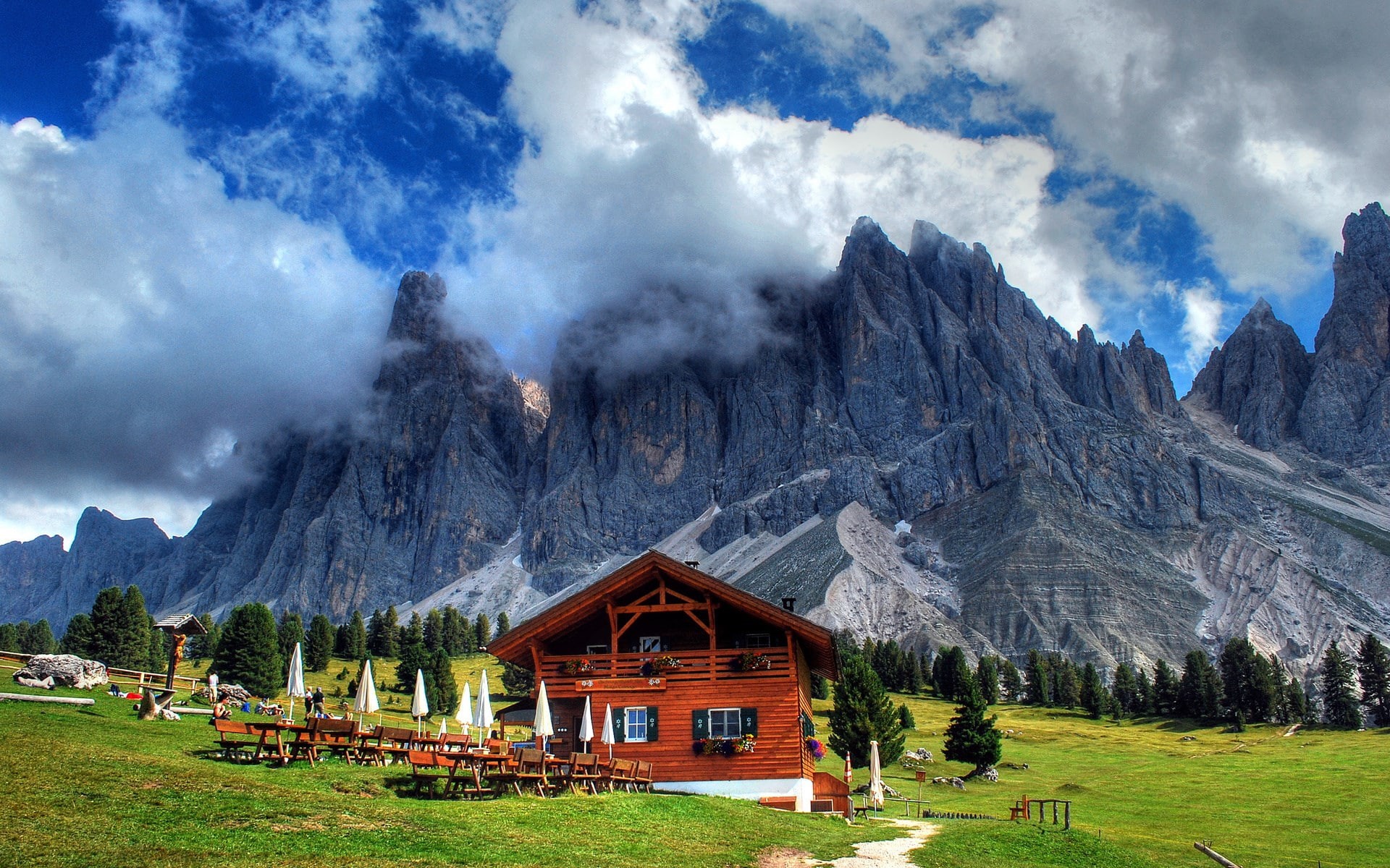 plant, 1080P, hut, formation, no people, travel destinations, land, architecture, mountain peak, mountain, grass, environment, snowcapped mountain, built structure, HD Wallpaper