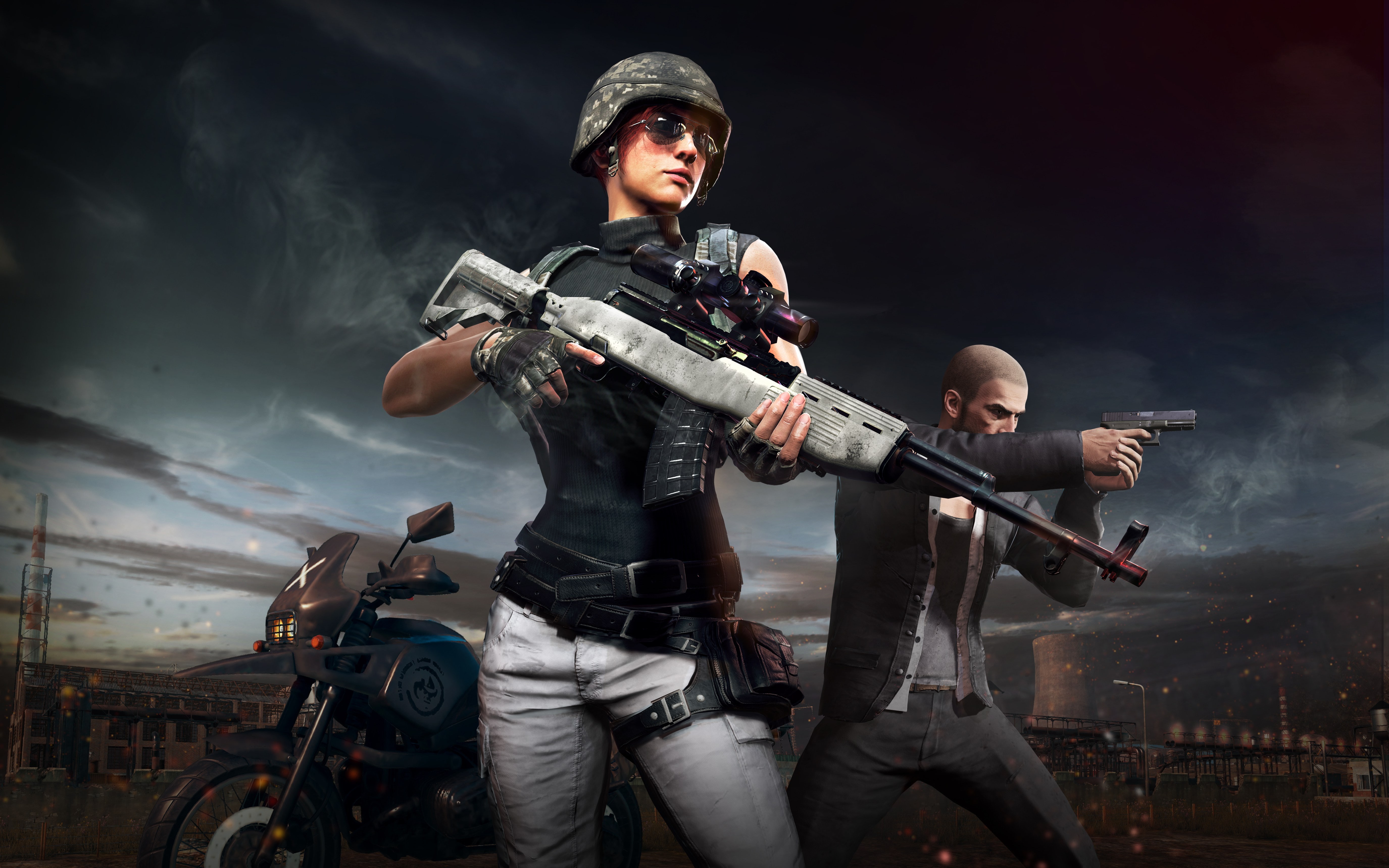 activity, security, holding, 5k, young adult, men, conflict, adult, 5K, aggression, gun, anger, helmet, 2017 games, cloud - sky, sky, weapon, pubg, people, HD Wallpaper