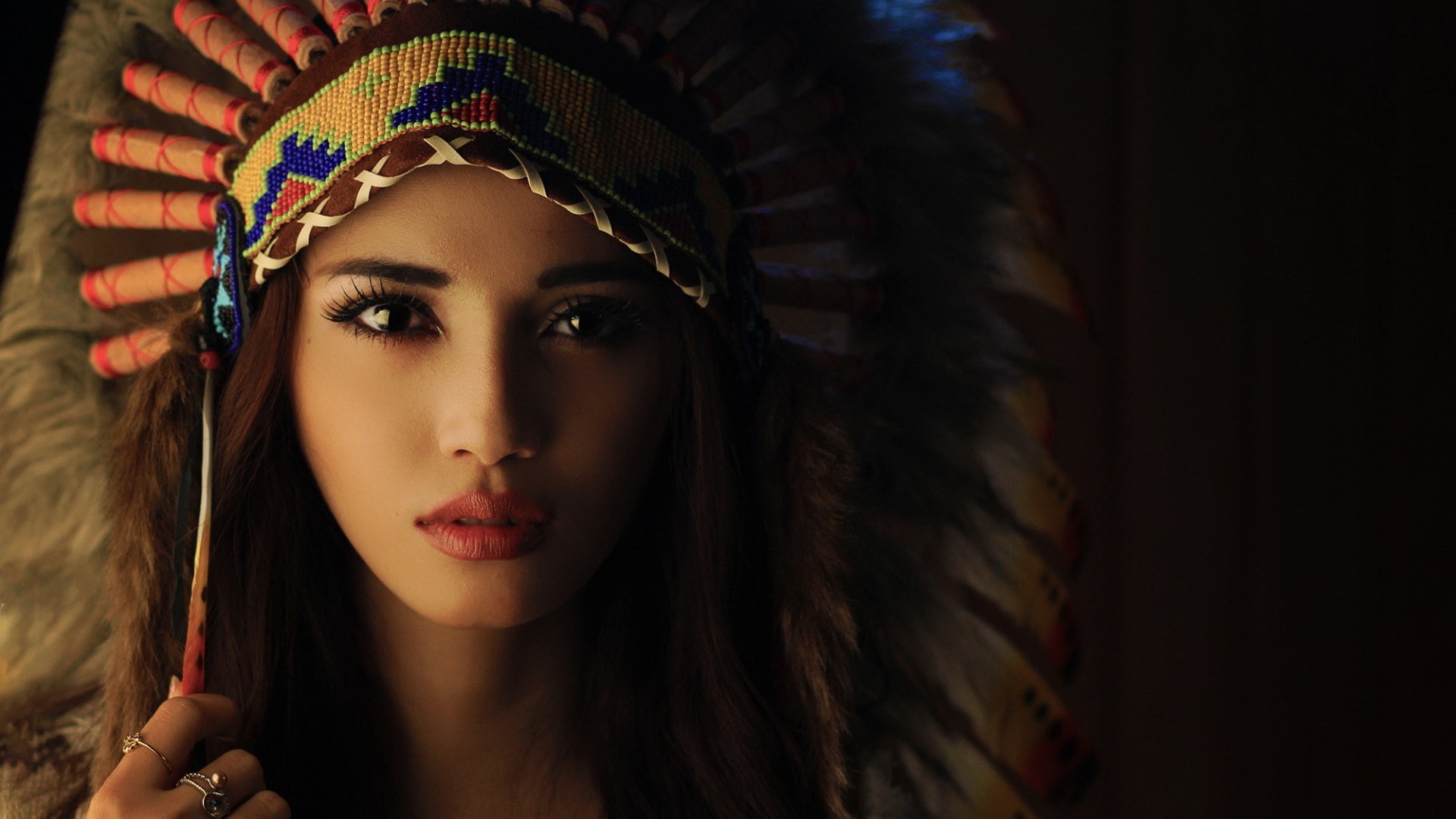 looking at camera, black background, one person, headshot, hairstyle, 1080P, close-up, adult, young adult, front view, contemplation, hot girl  hd widescreen 1920x1080, HD Wallpaper