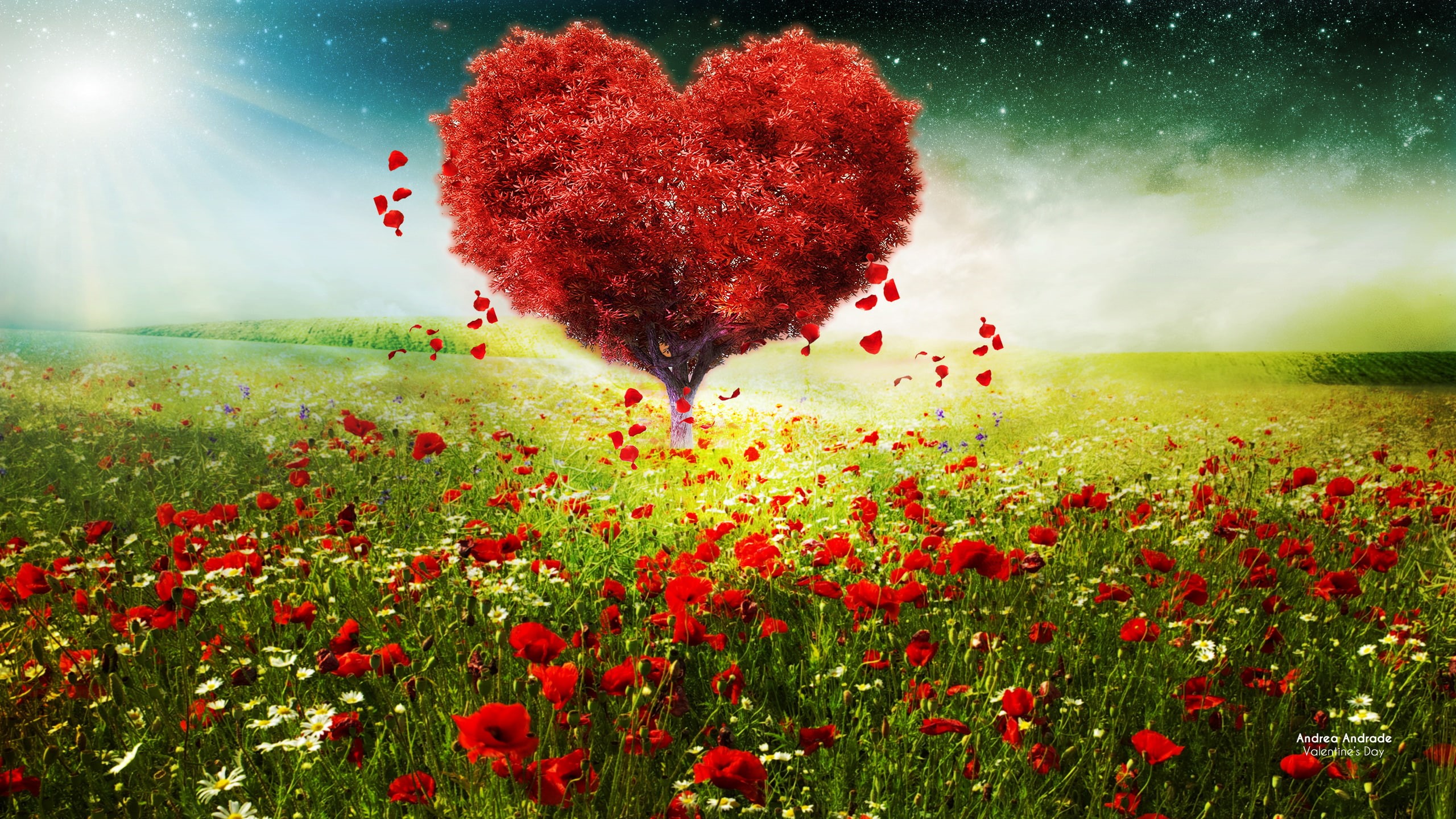 2K, Landscape, Day, Valentines, Love, hd, Heart, tree, HD Wallpaper