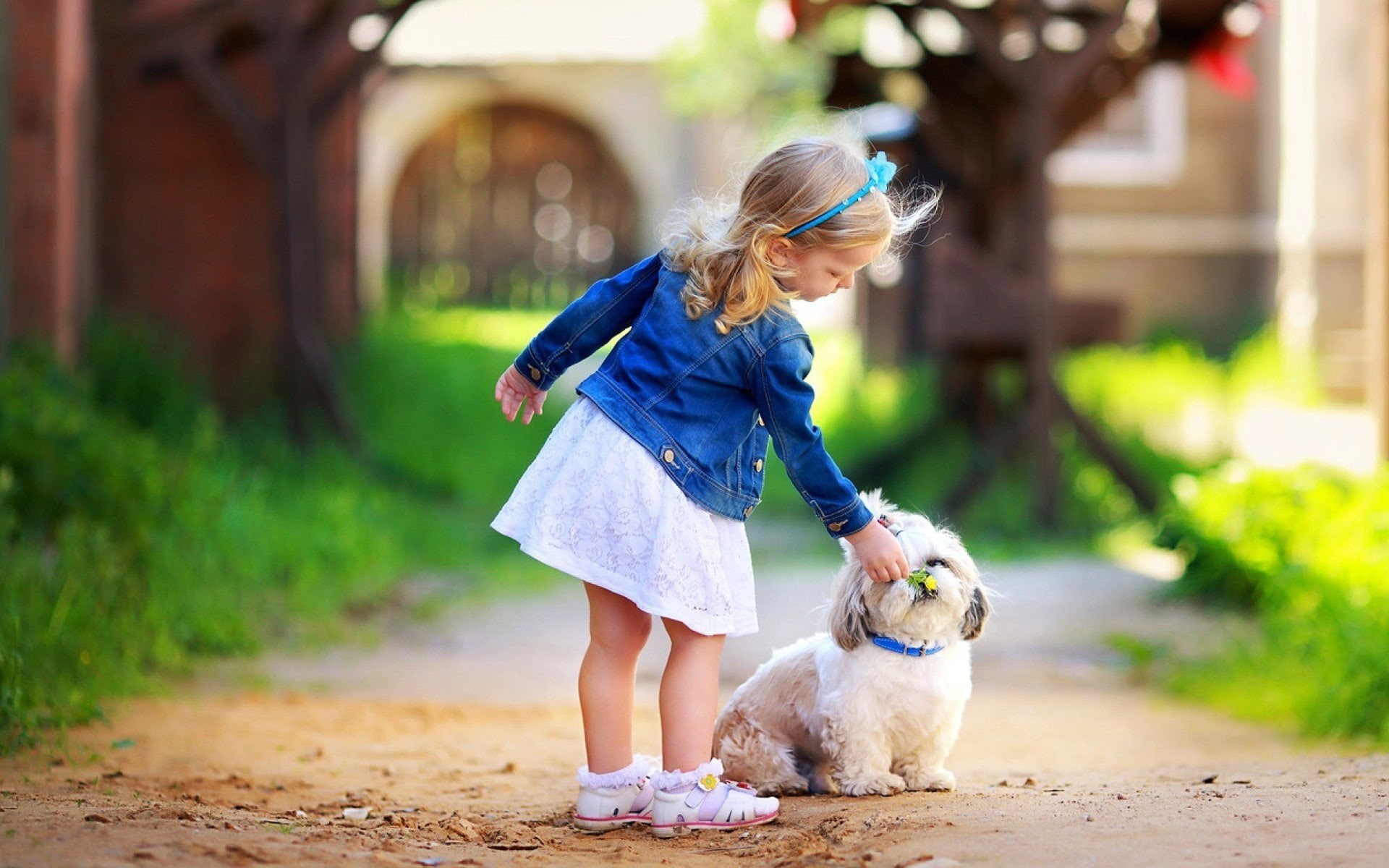 toddler, Cute, s, Little, blue, Dog, 1080P, Girl, denim, jacket, HD Wallpaper
