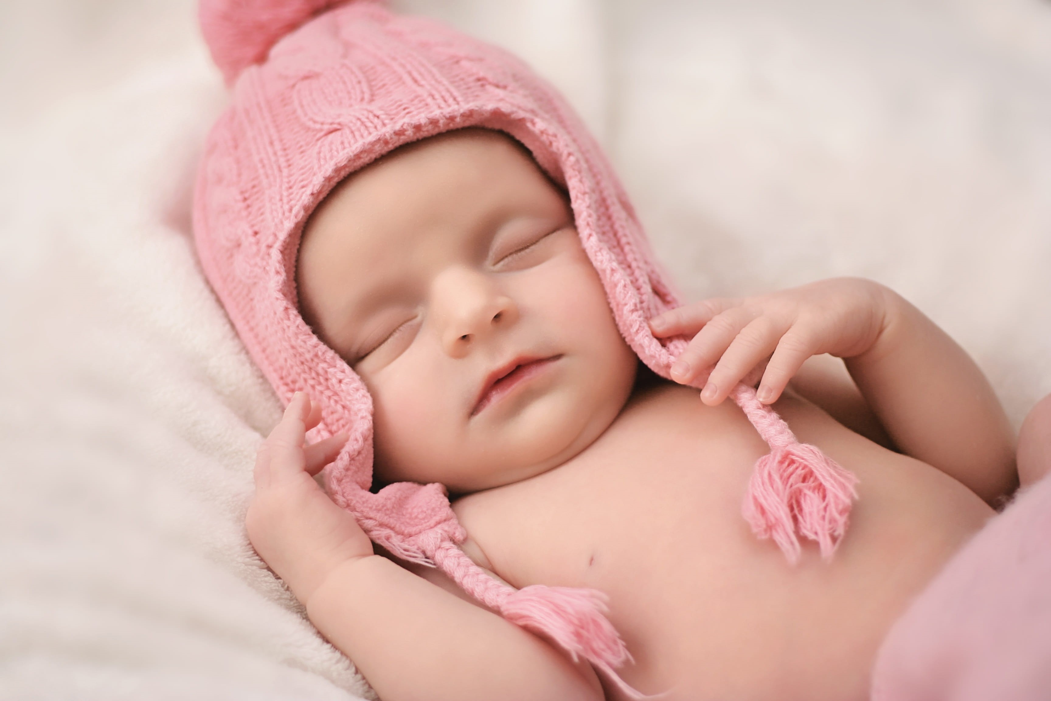 human, sweet, infant, childhood, bed, pink color, girl, indoors, one person, little, healthy, kid, baby, life, family, sleep, young, portrait, newborn, HD Wallpaper