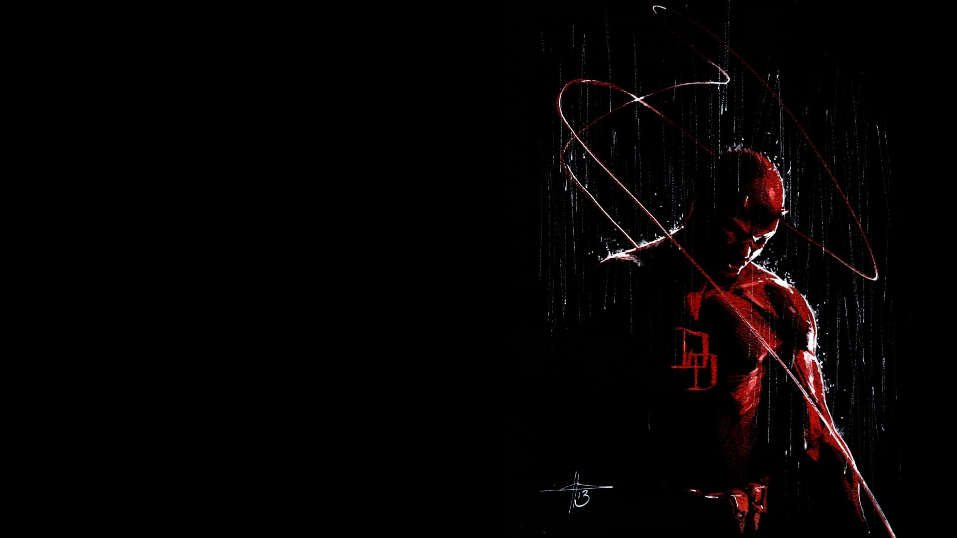 hd, cartoon/comic, black, daredevil, rain, 1080P, marvel, HD Wallpaper