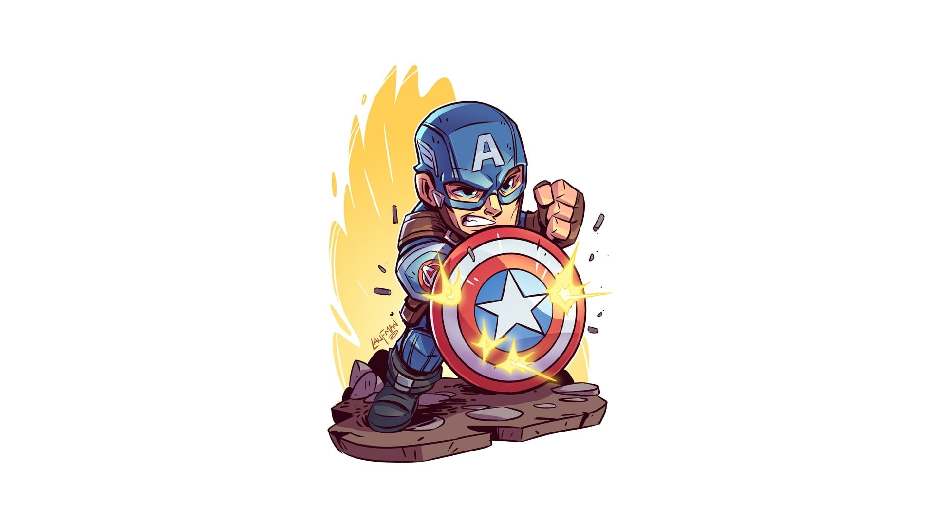 superhero, digital art, 1080P, Marvel Comics, shield, minimalism, artwork, Captain America, simple background, white background, Derek Laufman, HD Wallpaper