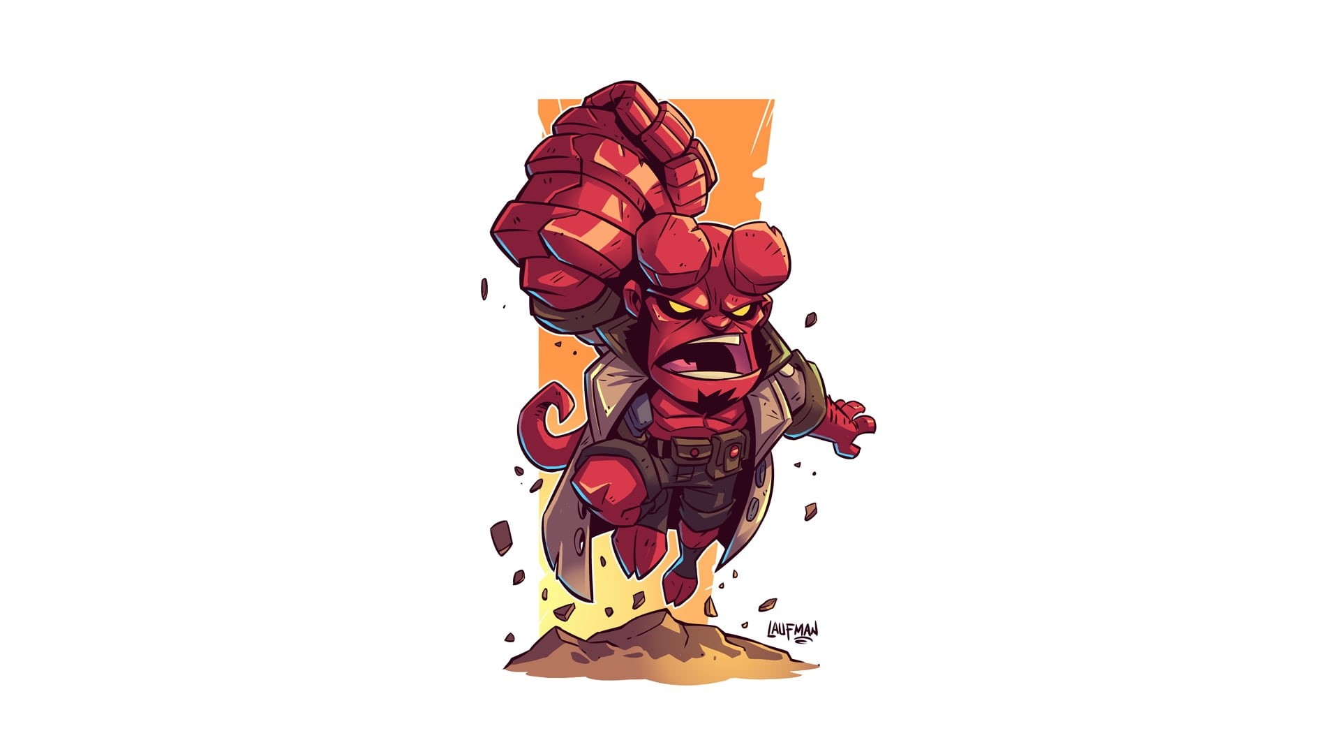 1080P, Derek Laufman, Hellboy, white background, simple background, artwork, HD Wallpaper