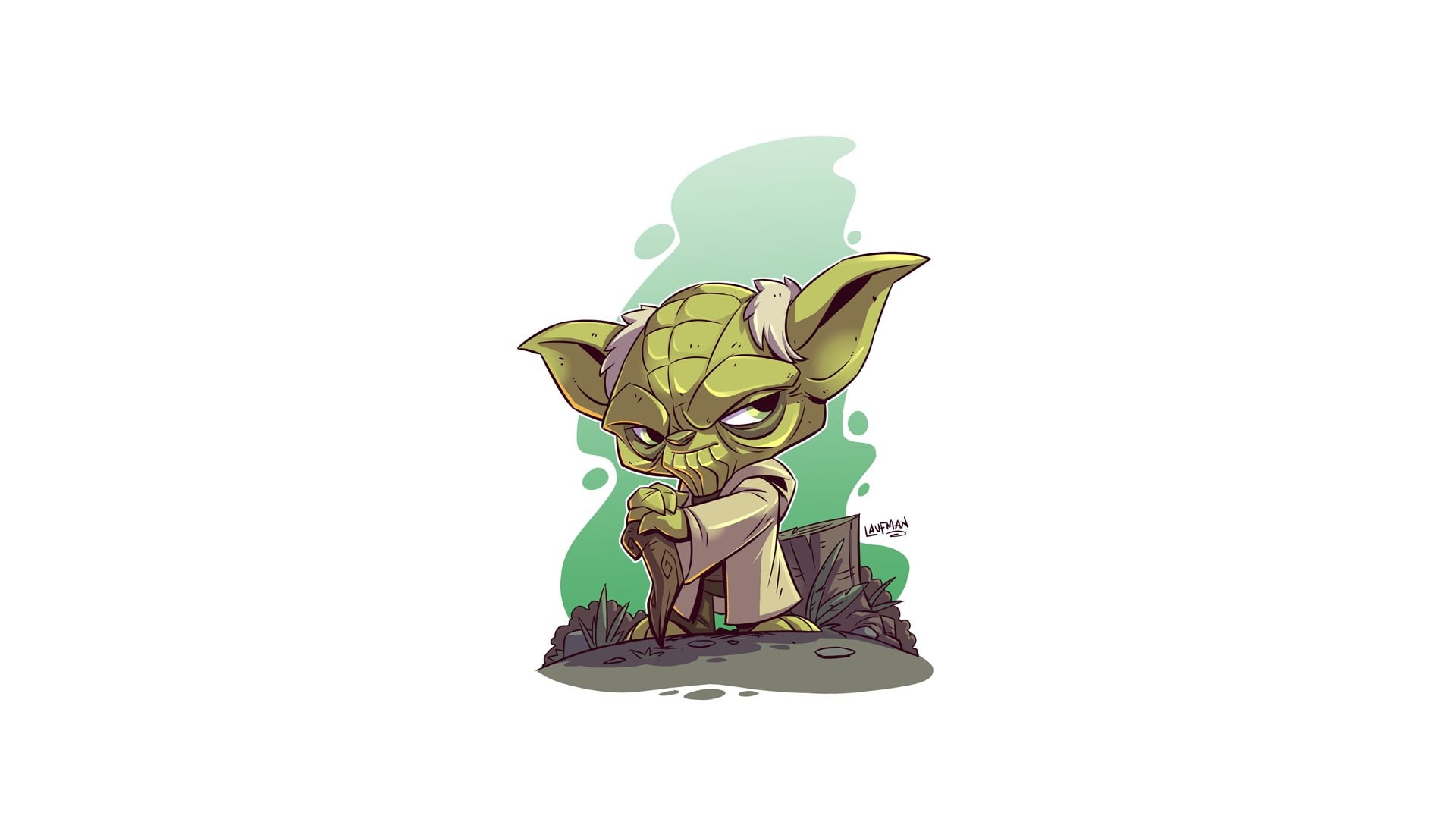 artwork, Yoda, 1080P, Star Wars, simple background, white background, Derek Laufman, HD Wallpaper