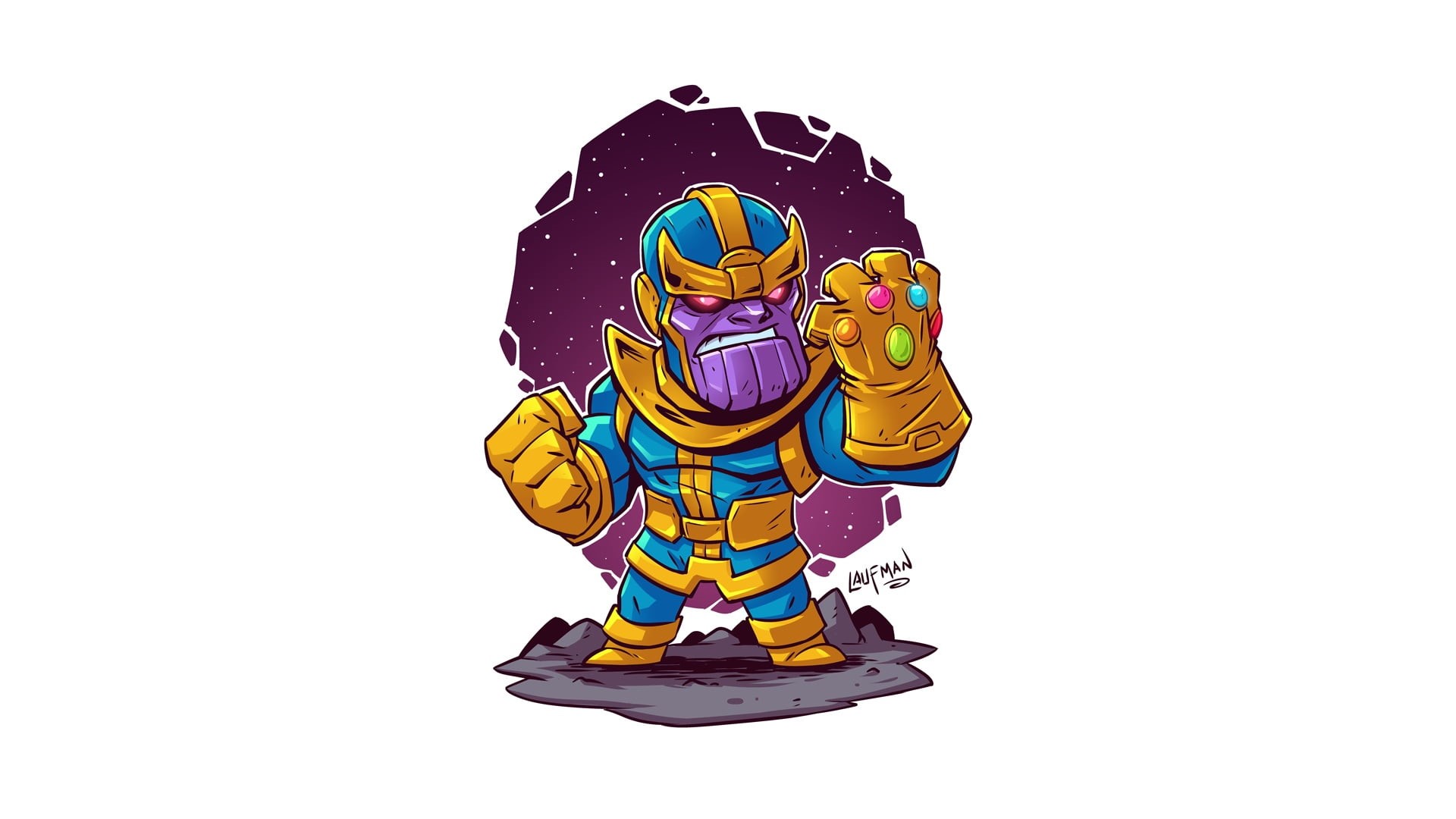 Marvel Comics, simple background, white background, artwork, Derek Laufman, Thanos, 1080P, HD Wallpaper