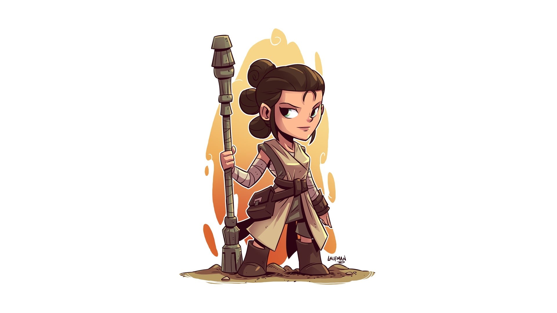 simple background, Rey, Derek Laufman, Star Wars, artwork, 1080P, white background, HD Wallpaper