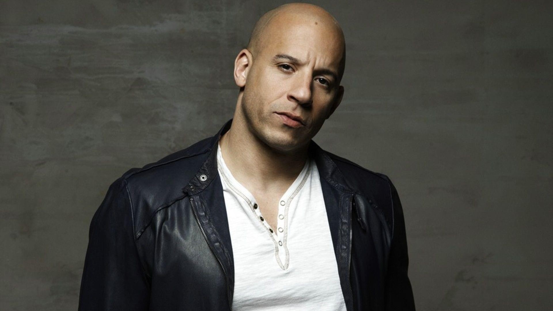 one person, leather, actor, 1080P, contemplation, shaved head, button down shirt, front view, young adult, studio shot, jacket, portrait, standing, gray, HD Wallpaper