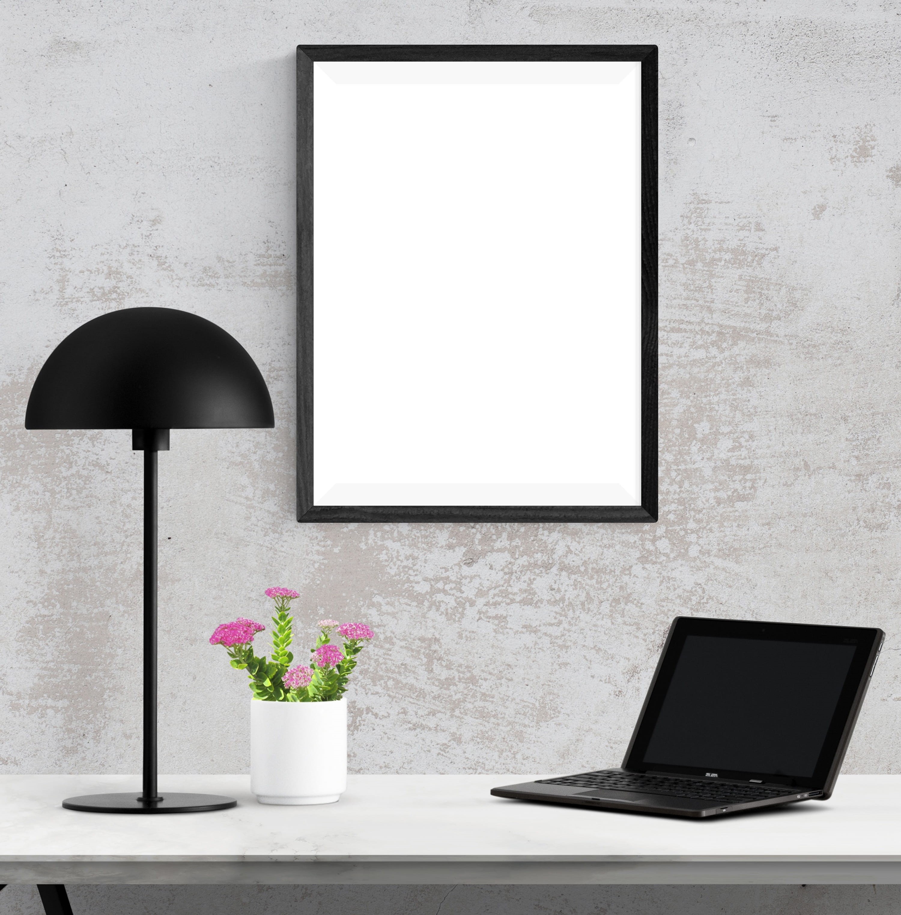 interior, still life, template, laptop, computer, wall - building feature, vase, decorative, blank, indoors, desk, mockup, table, flowering plant, 2K, Phone HD Wallpaper