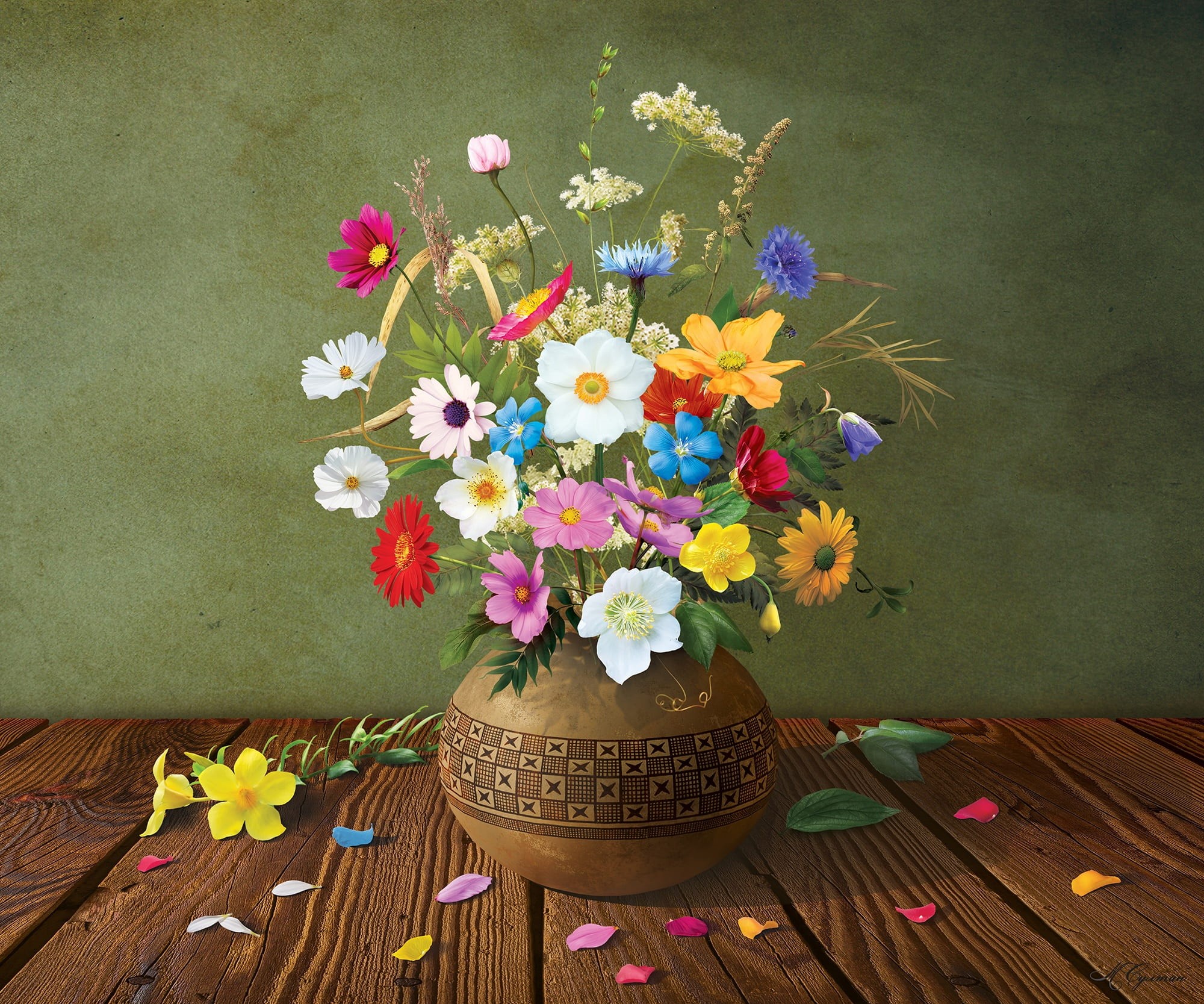 inflorescence, plant, flowering plant, assorted, table, close-up, wood - material, freshness, ornament, flower pot, no people, petal, flowers, still life, HD Wallpaper