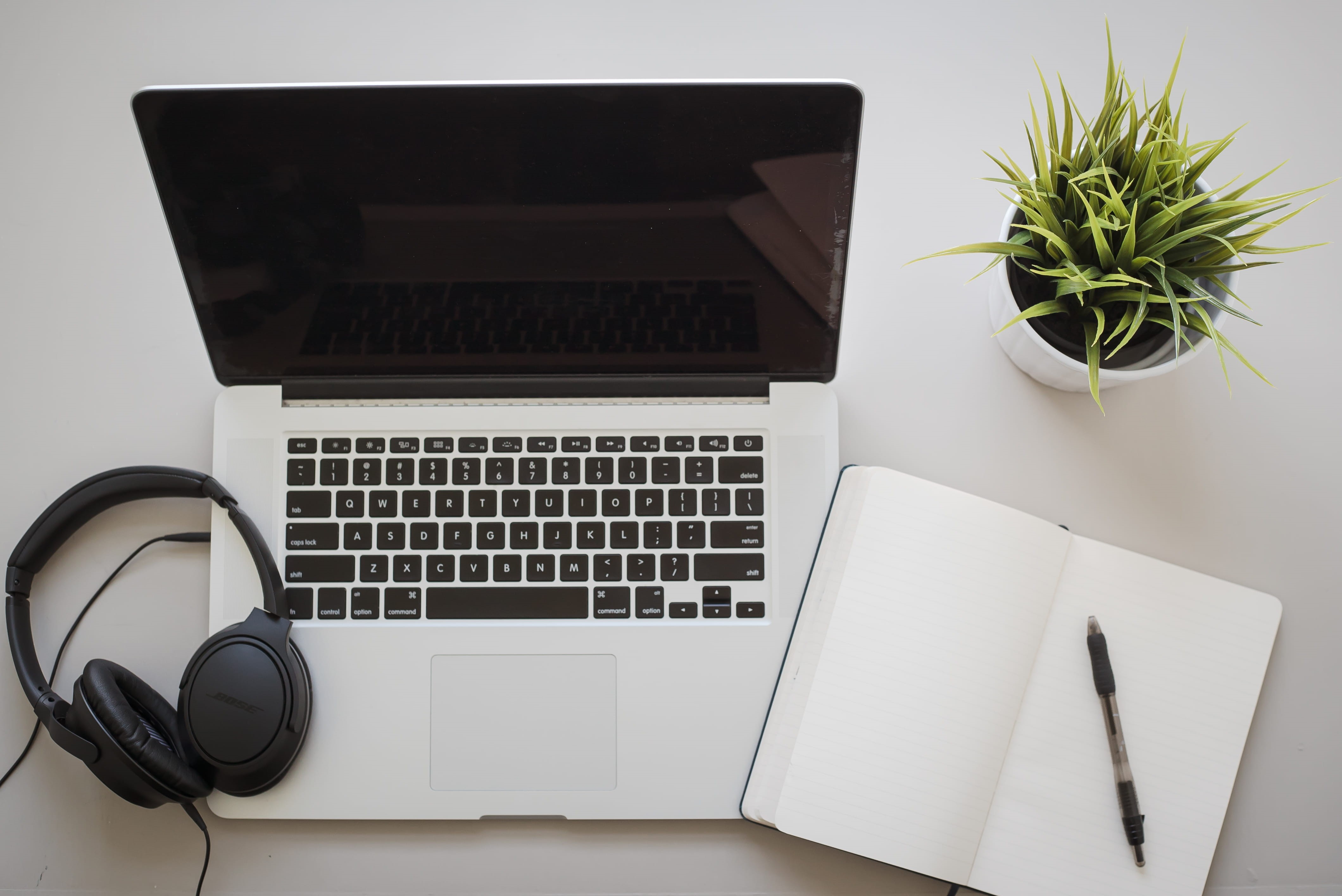 potted plant, portable information device, furniture, desk, wireless technology, high angle view, laptop, plant, computer, connection, houseplant, no people, HD Wallpaper