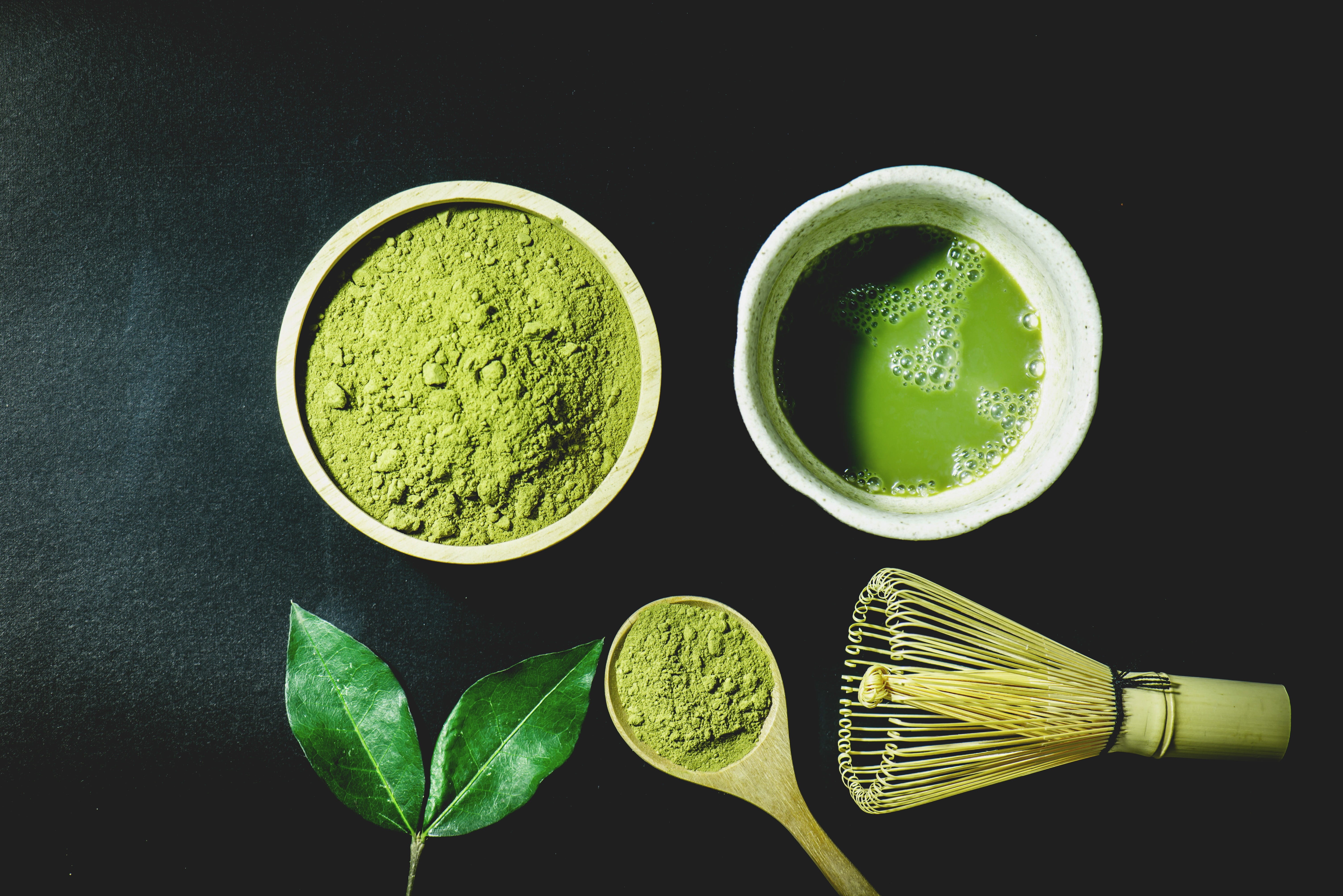 power, freshness, still life, green color, food, tea, healthy eating, black background, green tea, leaf, ceramic, no people, white, wellbeing, matcha tea, HD Wallpaper