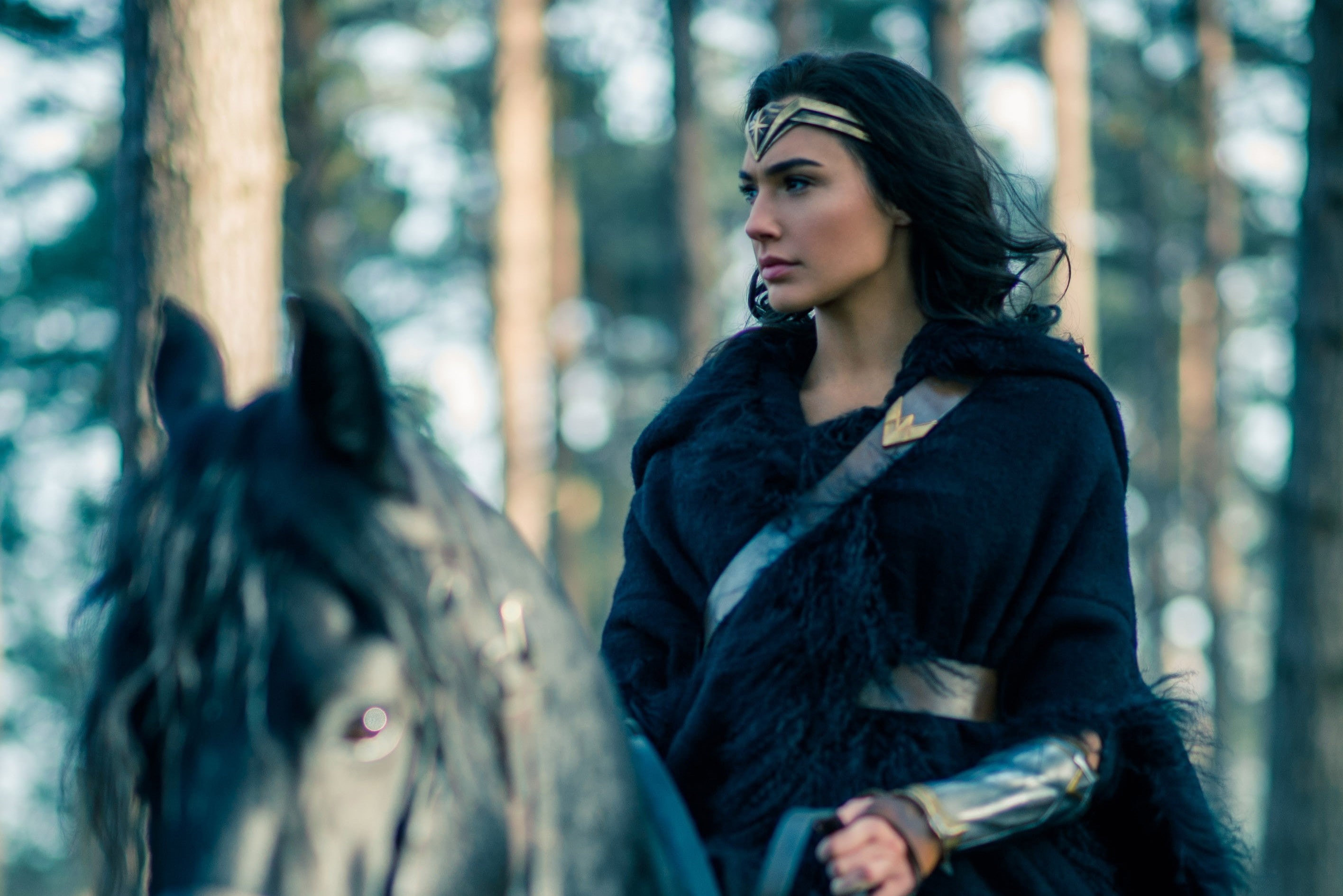 2K, movie, woman, Gal Gadot, horse, film, Wonder Woman, cinema, brunette, DC Comics, HD Wallpaper