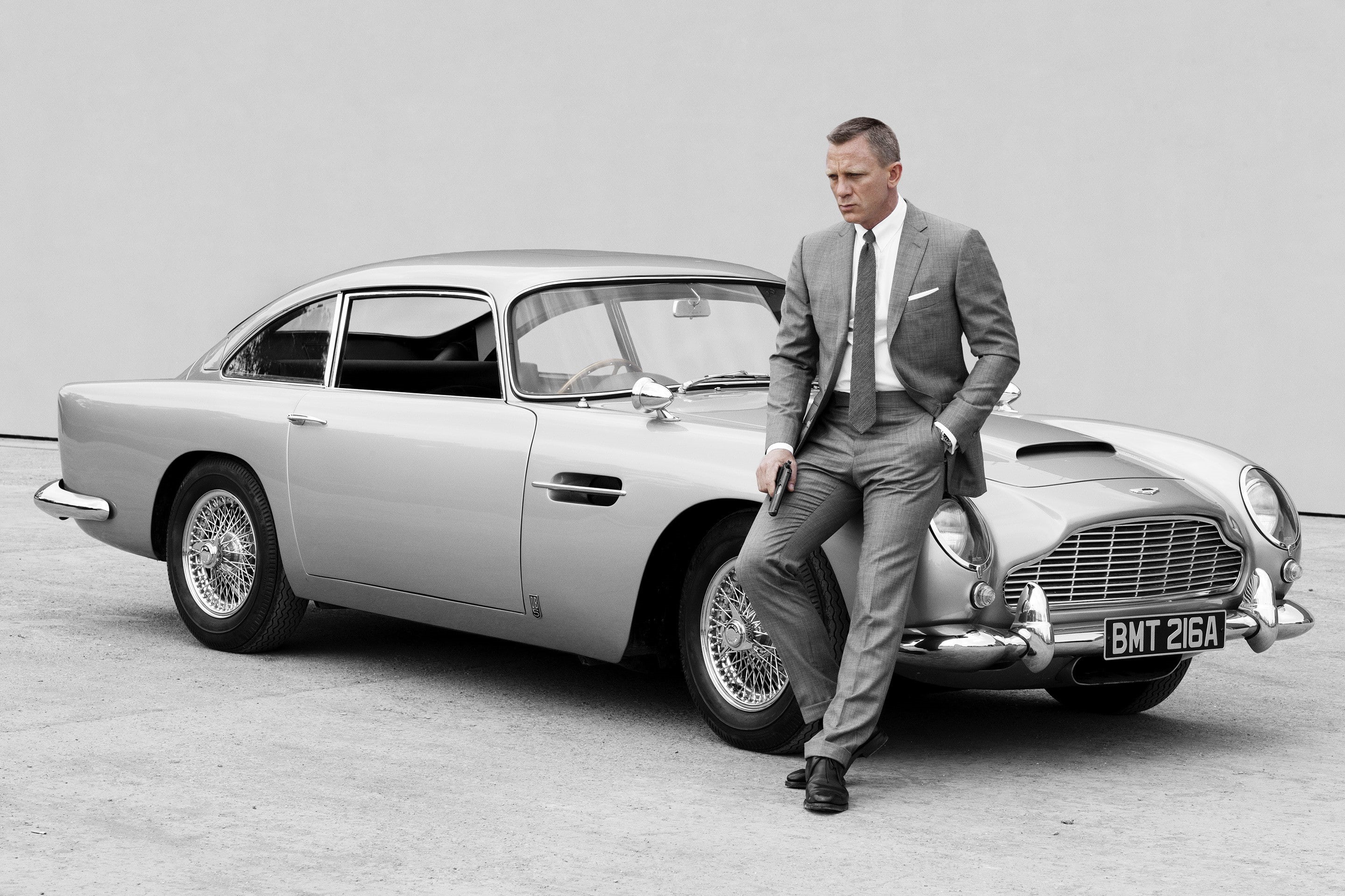 motor vehicle, adult, land vehicle, young adult, one person, looking at camera, day, men, suit, James Bond, transportation, front view, mode of transportation, HD Wallpaper