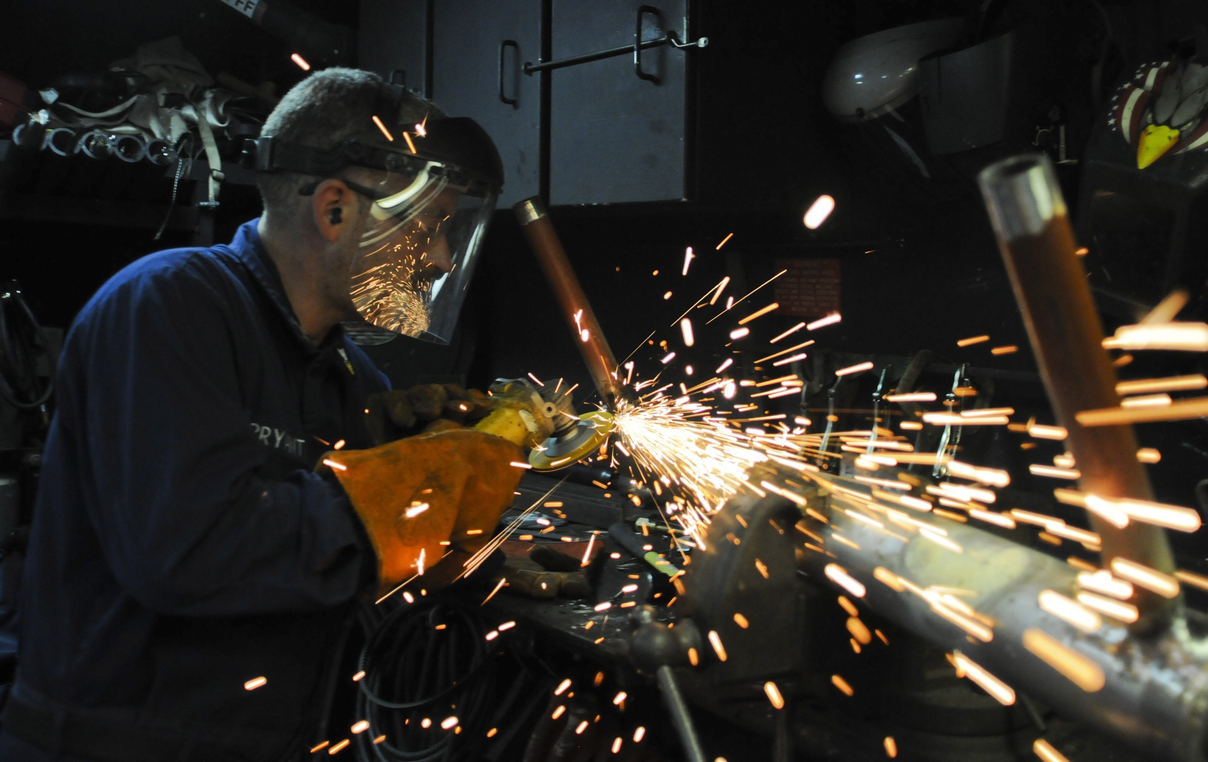 labor, skill, grinder, person, repairing, equipment, job, working, helmet, workshop, factory, sparks, real people, heat - temperature, one person, illuminated, HD Wallpaper