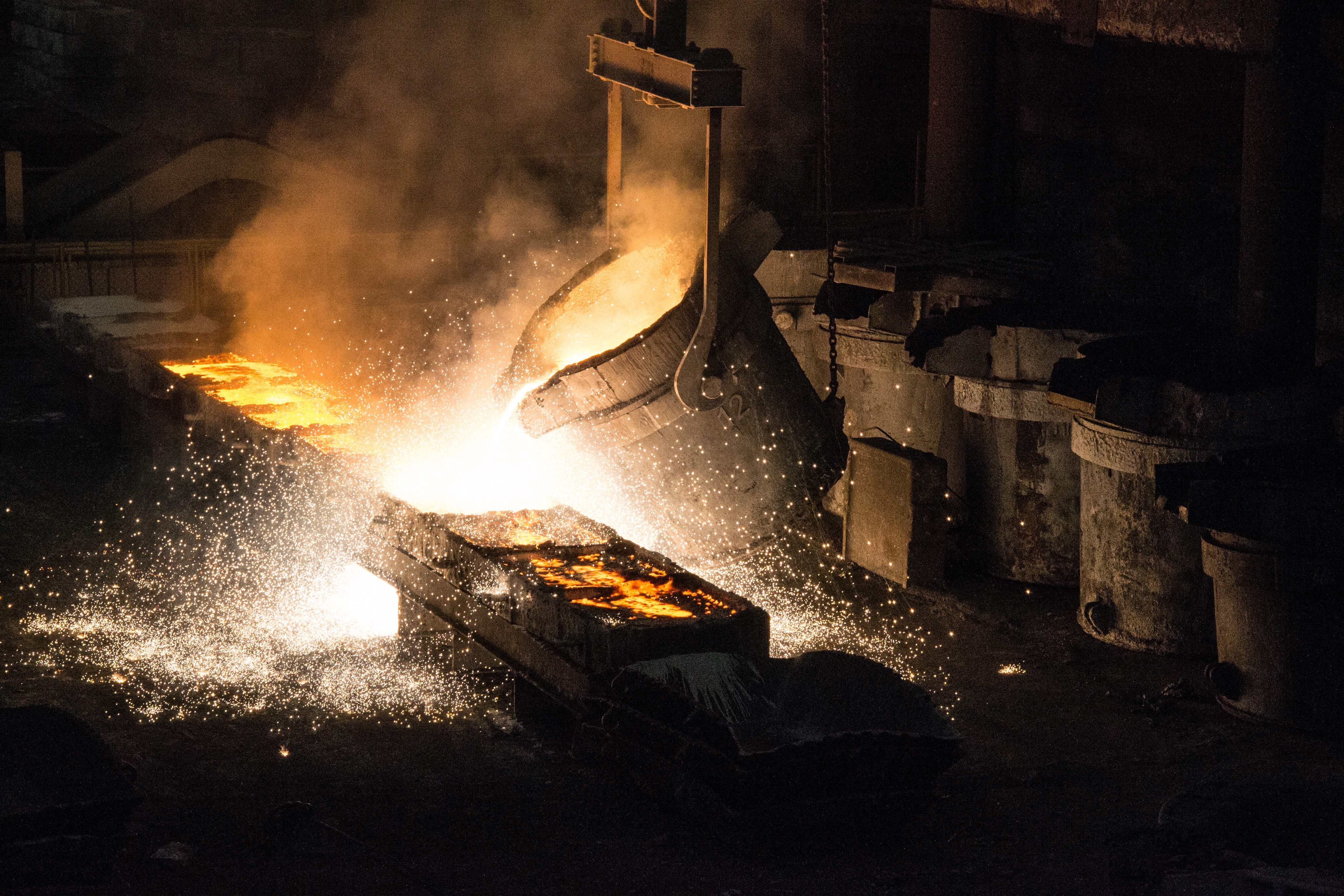 foundry, machinery, metal, nature, glowing, fire, indoors, production line, the electric arched furnace, burning, coal, industrial equipment, manufacturing equipment, HD Wallpaper