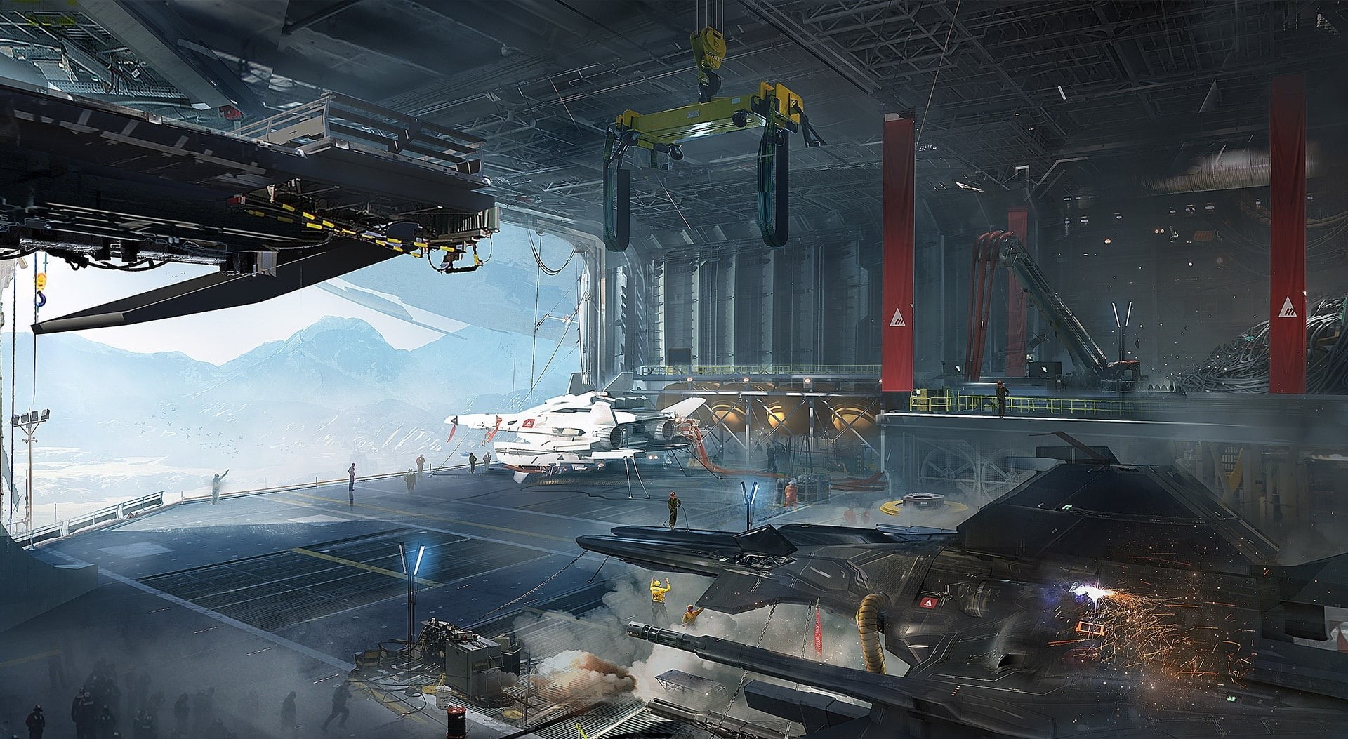 industrial equipment, manufacturing equipment, machinery, container, concept art, 1080P, no people, hangar, Destiny, illuminated, occupation, industry, HD Wallpaper