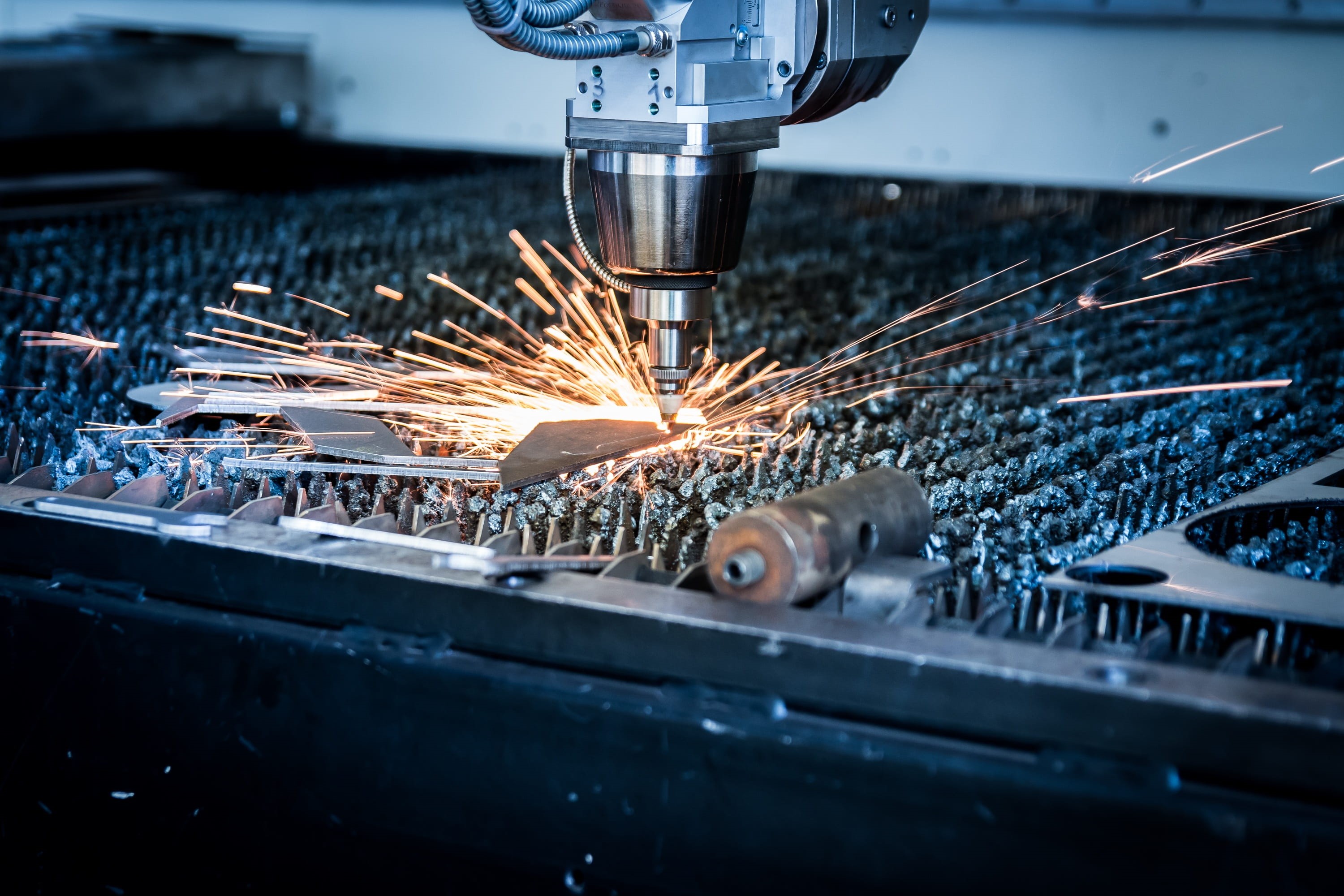 work tool, flying, grey, iron - metal, cutting, equipment, machinery, business, indoors, laser, business finance and industry, sparks, robotic, factory, HD Wallpaper