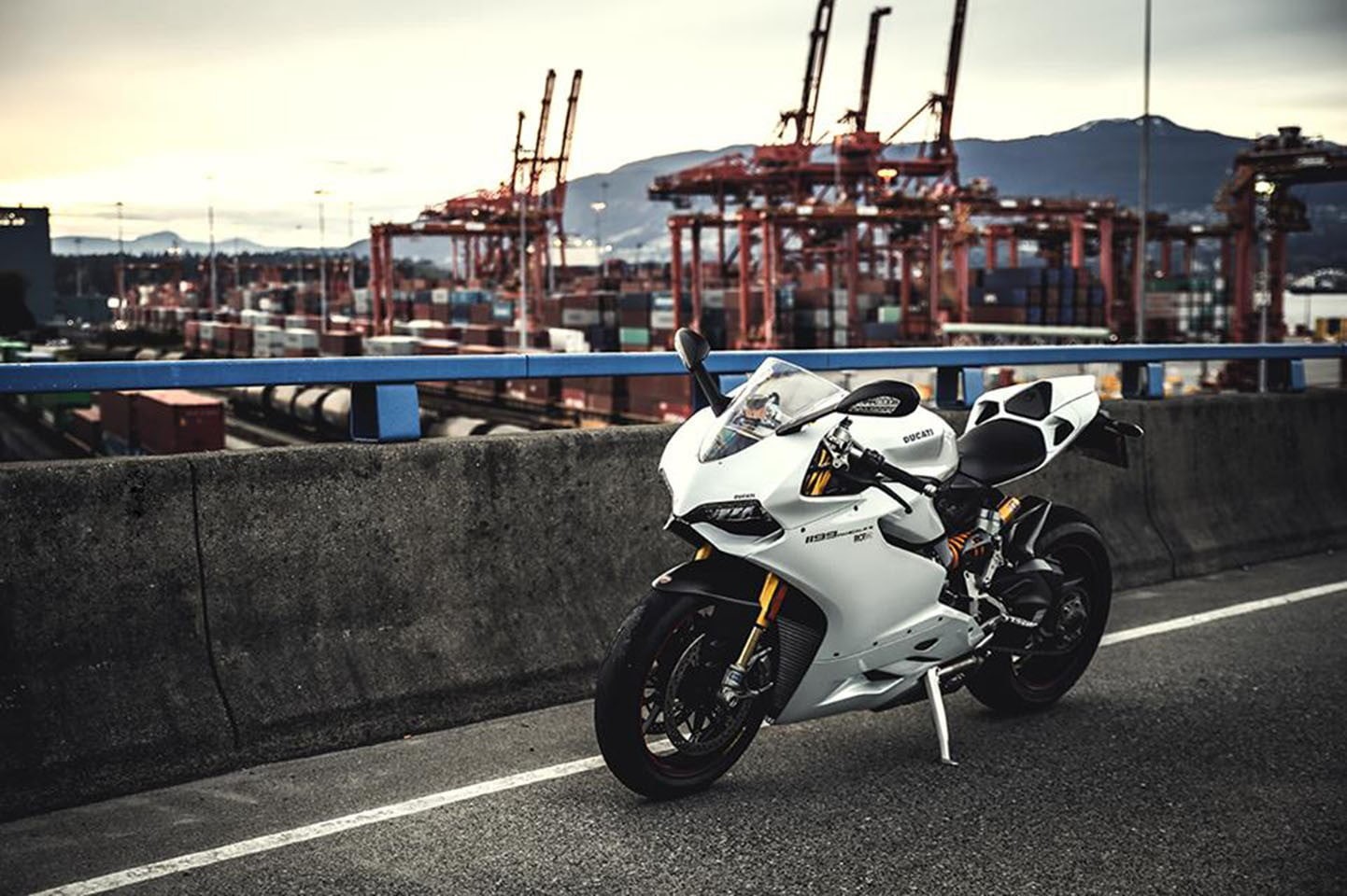 outdoors, harbor, built structure, day, travel, architecture, sports, road, bike, black, motorcycle, transportation, nature, Ducati, mode of transportation, HD Wallpaper